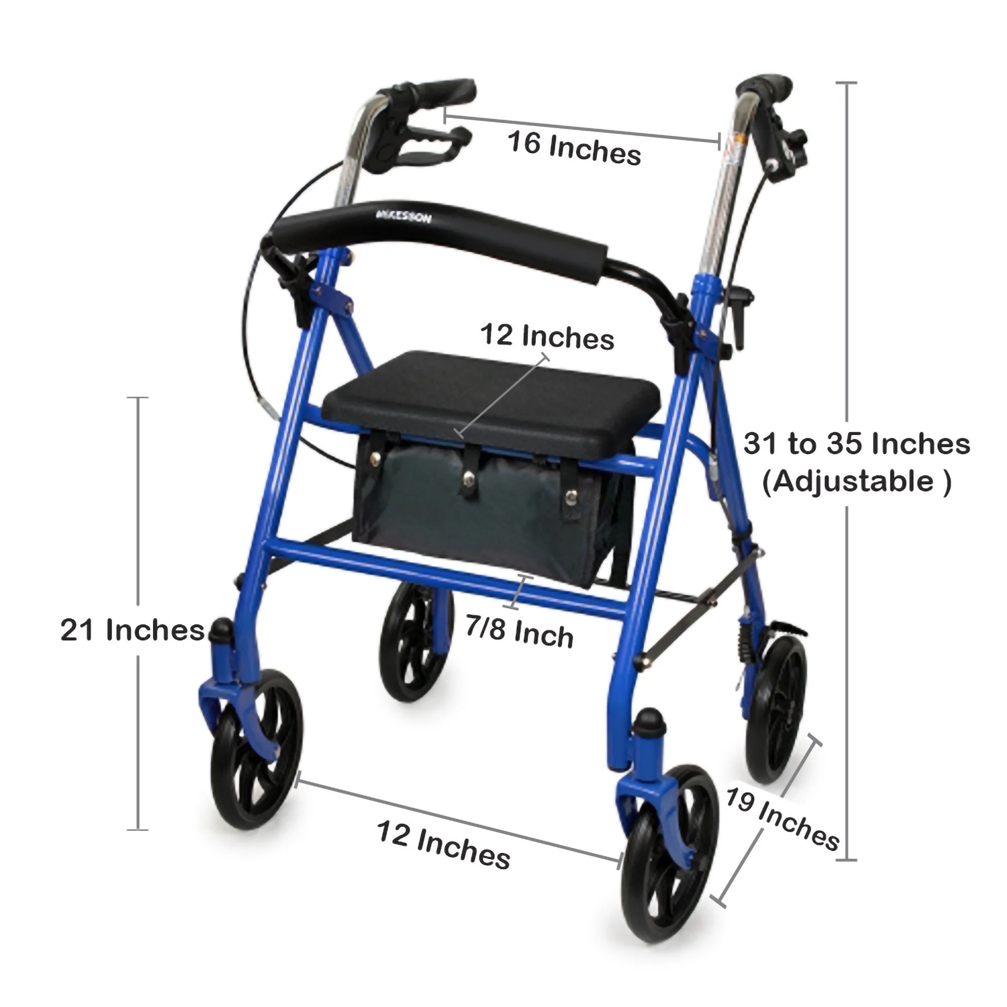 McKesson Brand McKesson Folding Steel Four-Wheel Rollator, Blue - Image 3