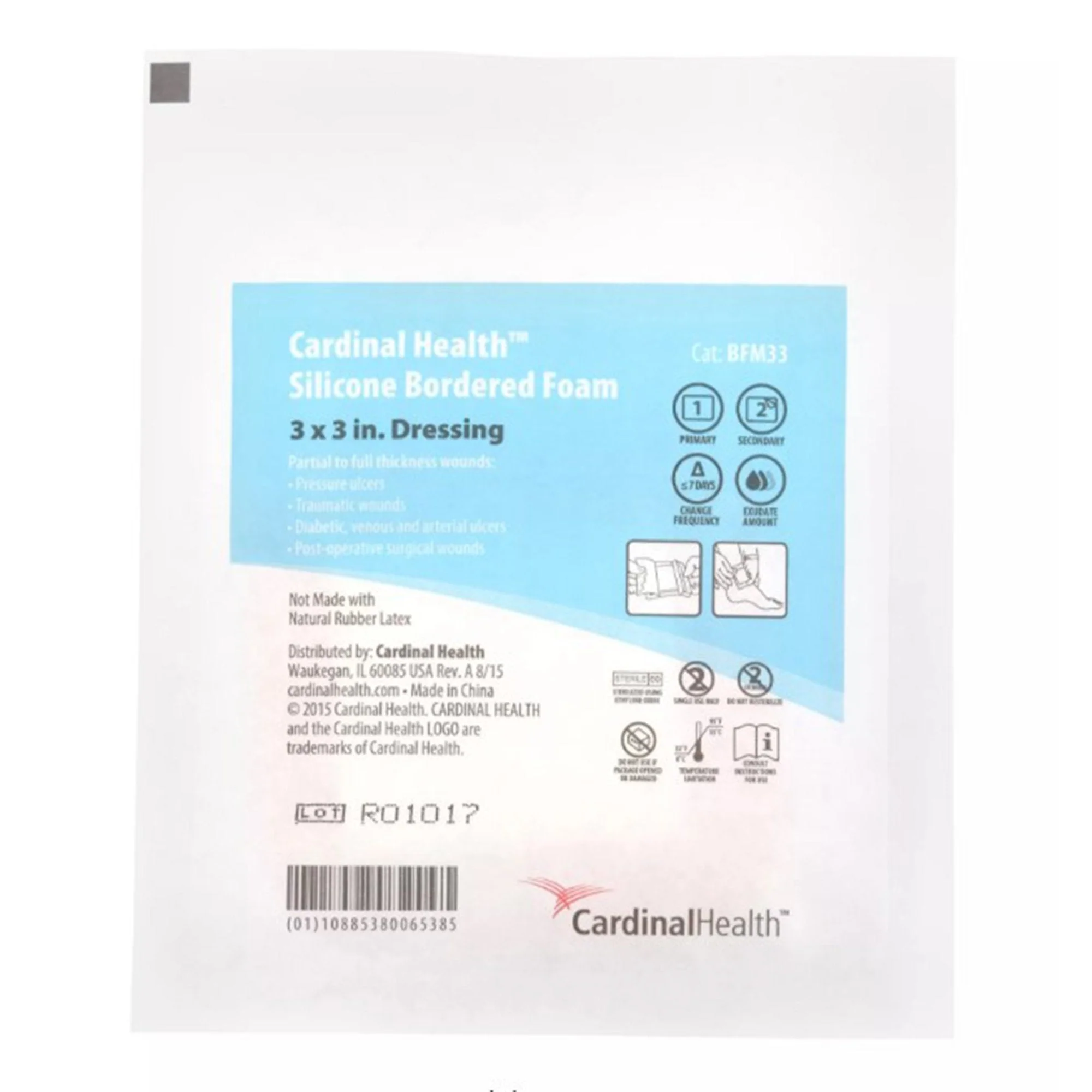 Cardinal 5-Layer Foam Dressing Kendall 3 X 3 Inch With Border Film Backing Silicone Adhesive Square Sterile (50/CS) - Image 3