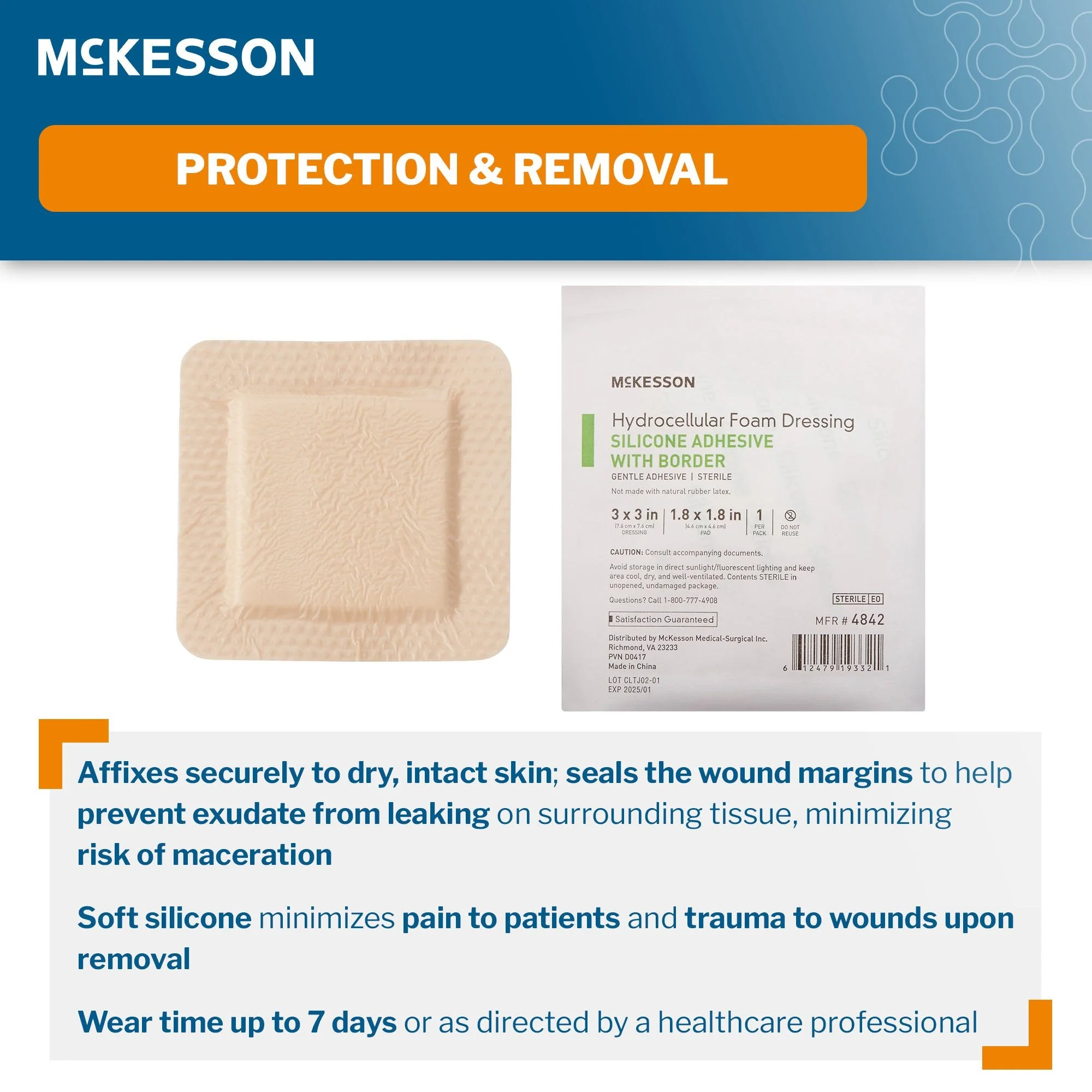 McKesson Brand McKesson Silicone Adhesive with Border Silicone Foam Dressing, 3 x 3 Inch (200/CS) - Image 3
