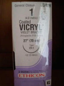Absorbable Suture with Needle Coated Vicryl Polyglactin 910 CT-1 1/2 Circle Taper Point Needle Size 1 Braided