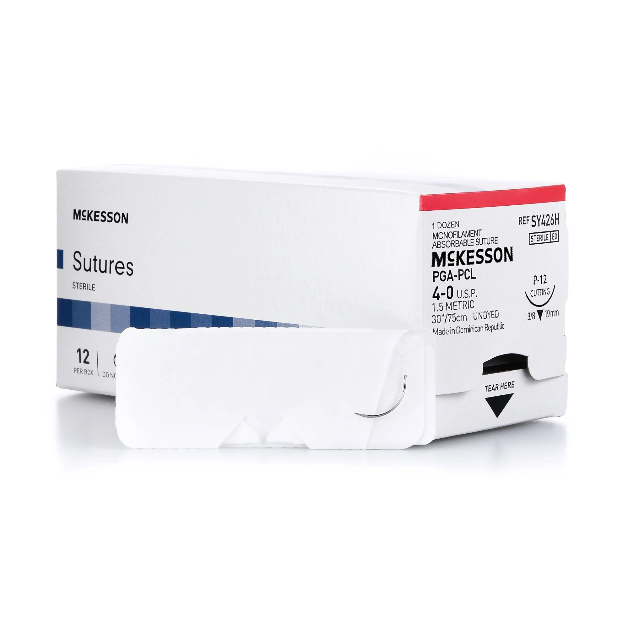 Absorbable Suture with Needle McKesson Polyglycolic Acid / PCL P-12 3/8 Circle Precision Reverse Cutting Needle Size 4-0 Monofilament