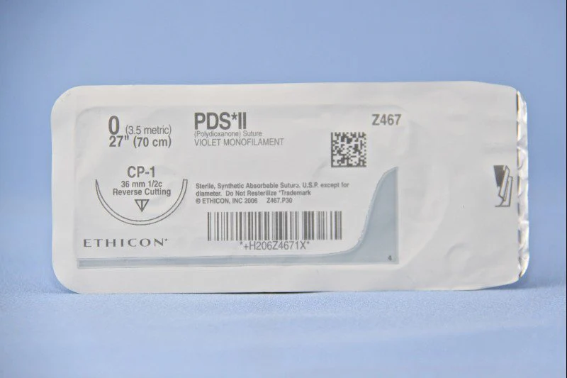 Absorbable Suture with Needle PDS II Polydioxanone CP-1 1/2 Circle Reverse Cutting Needle Size 0 Monofilament
