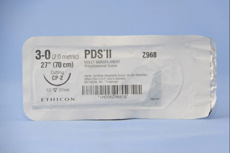 Absorbable Suture with Needle PDS II Polydioxanone CP-2 1/2 Circle Reverse Cutting Needle Size 3-0 Monofilament