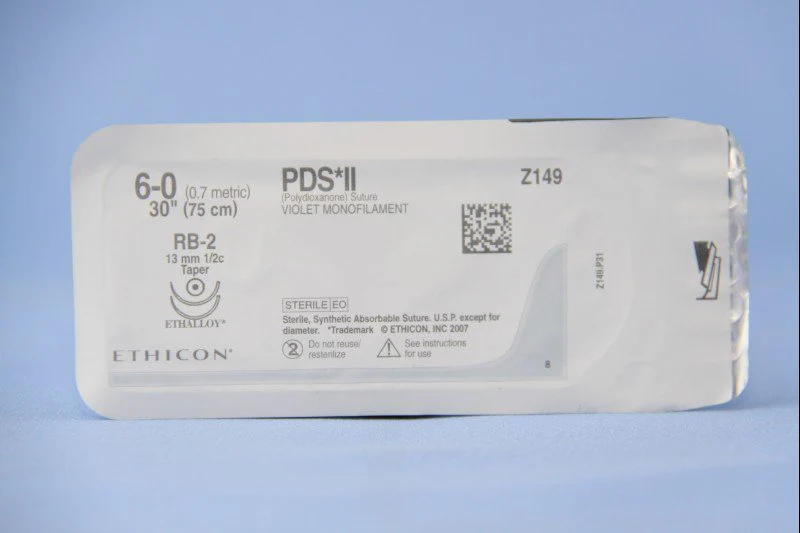 Absorbable Suture with Needle PDS II Polydioxanone RB-2 1/2 Circle Taper Point Needle Size 6-0 Monofilament