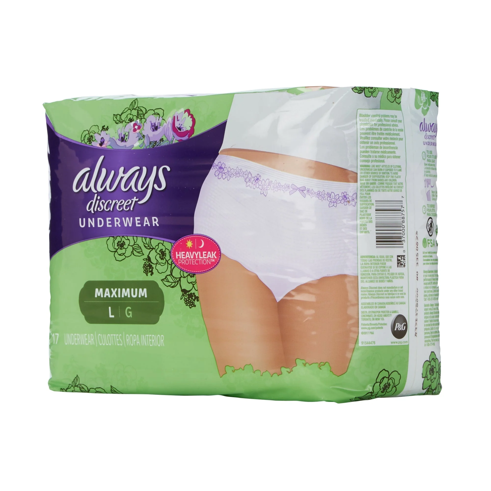 Absorbent Underwear Always Discreet Pull On with Tear Away Seams Adult Large Female Disposable Heavy Absorbency