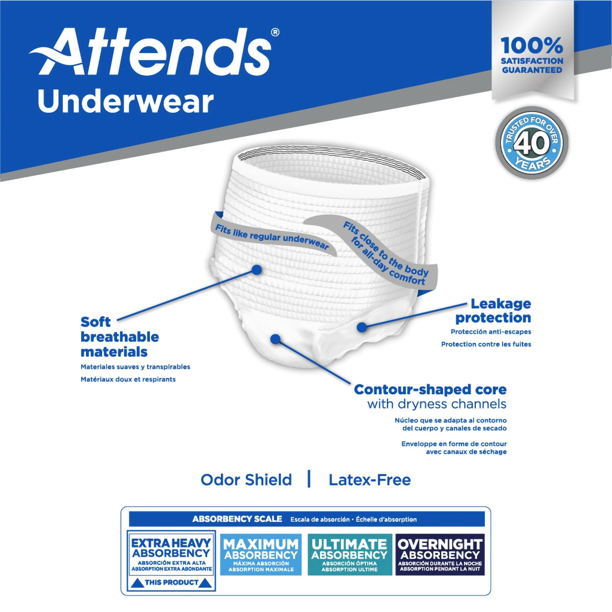 Attends Healthcare Products Attends Care Adult Moderate Absorbent Underwear, Medium, White (100/CS) - Image 2
