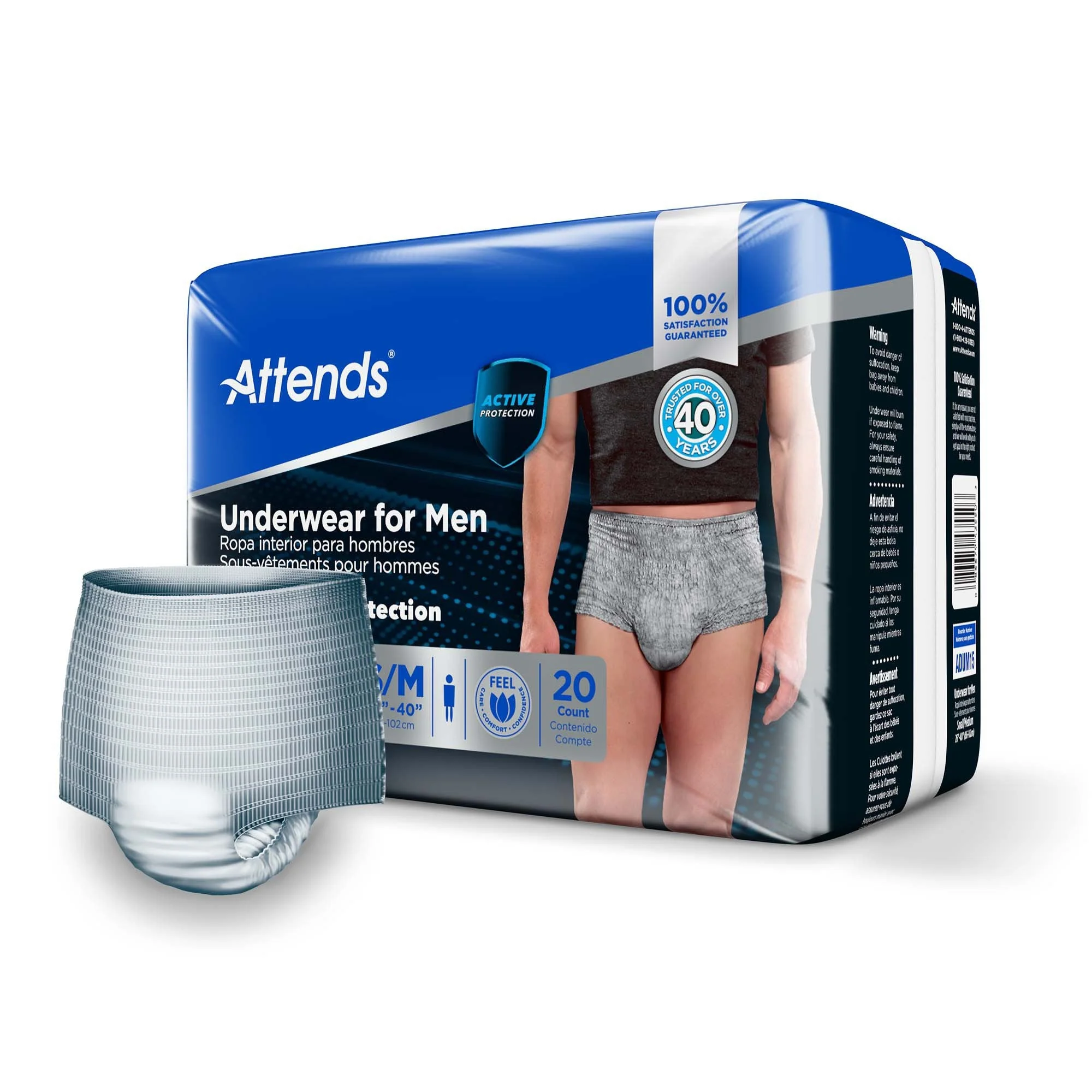 Attends Healthcare Products Attends Discreet Men's Underwear, Level 5, Small / Medium (80/CS) - Image 2
