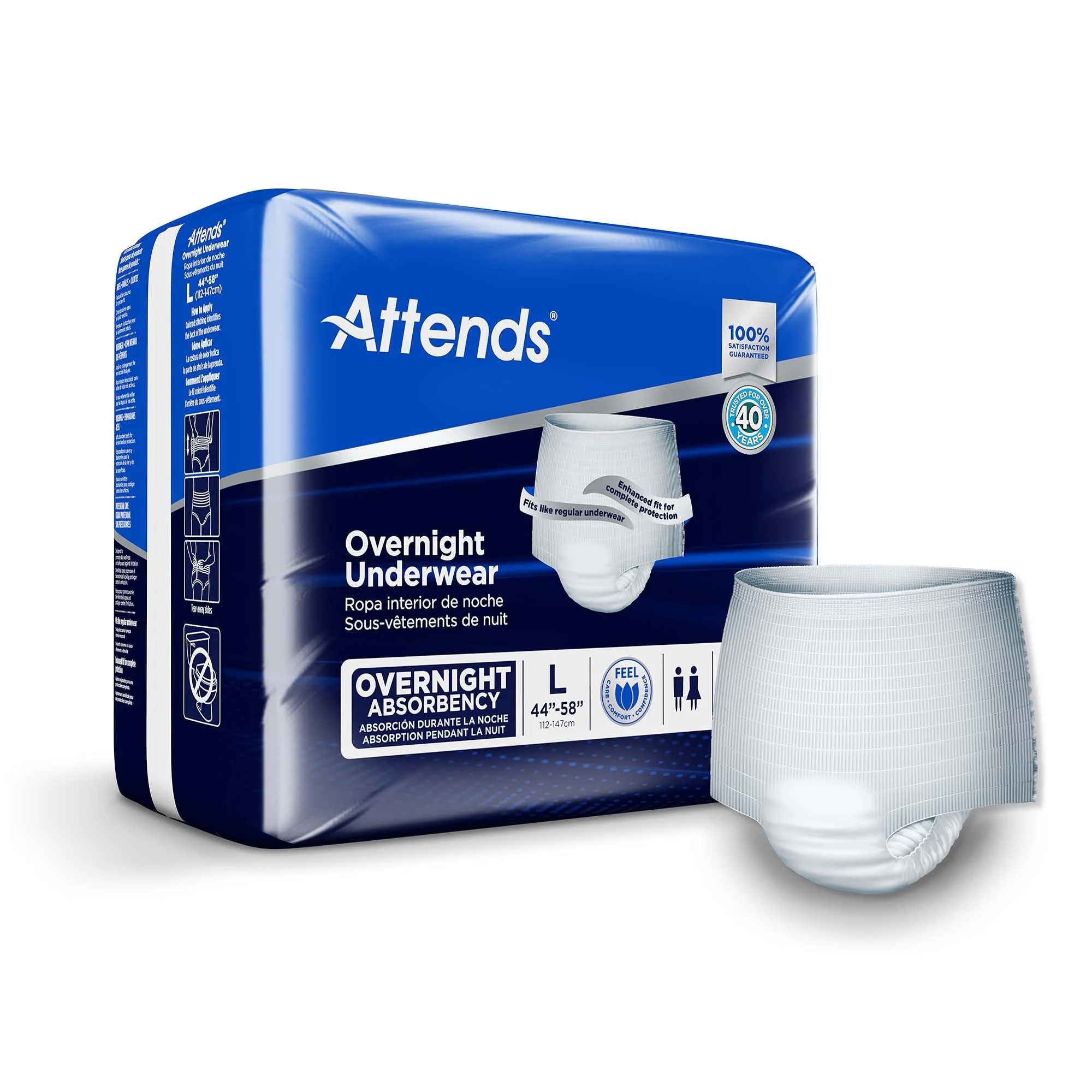 Attends Healthcare Products Attends Overnight Underwear with Extended Wear Protection, Large (56/CS)