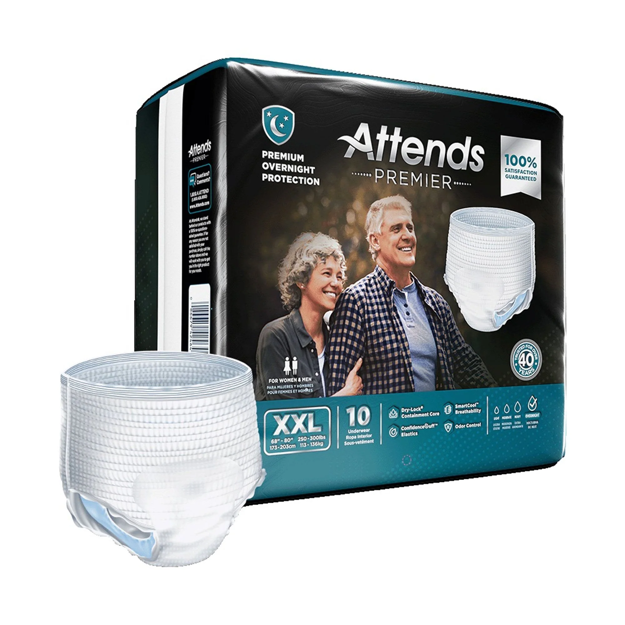 Absorbent Underwear Attends Premier Pull On with Tear Away Seams Adult 2X-Large Unisex Disposable Heavy Absorbency