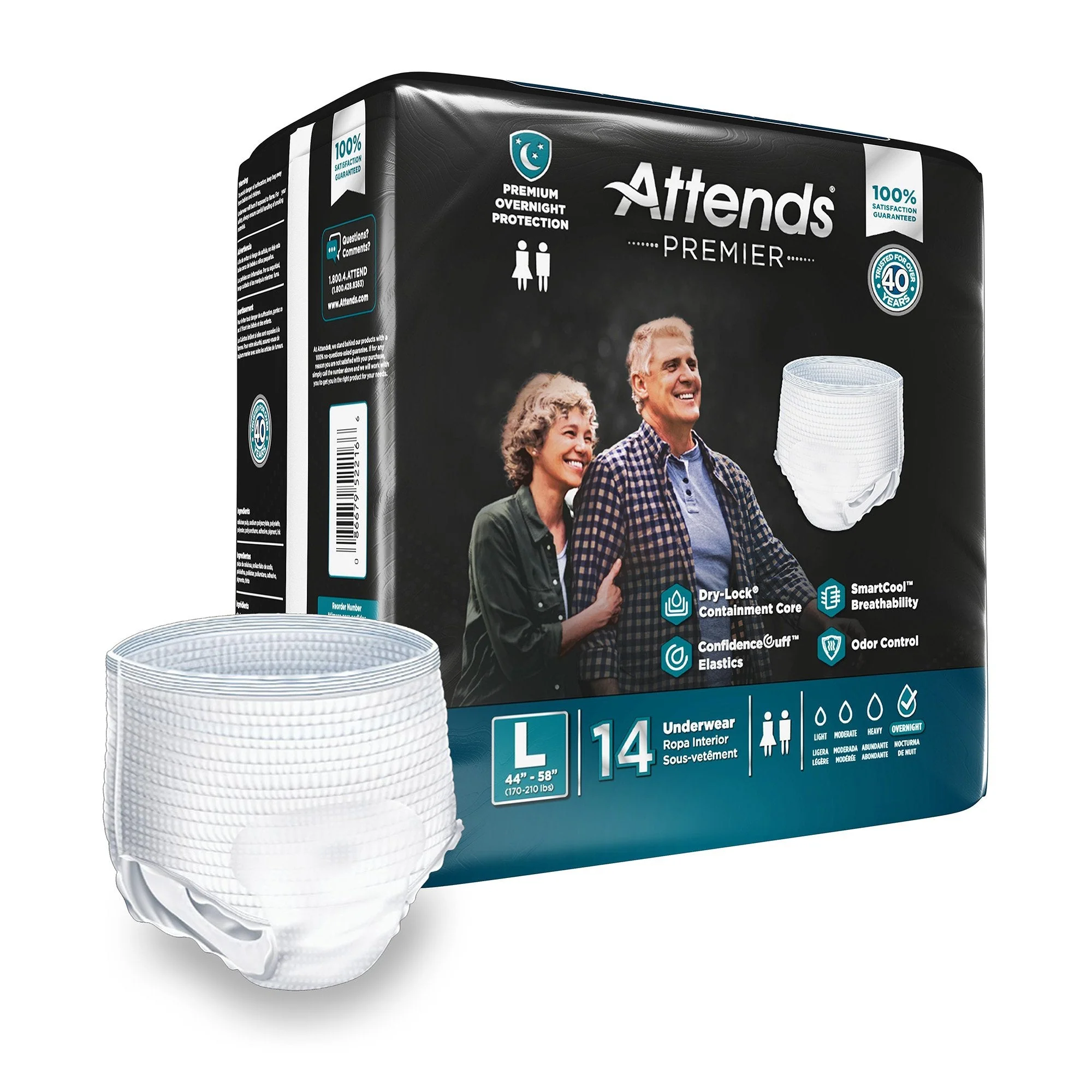 Attends Healthcare Products Attends Premier Underwear, Heavy Absorbency, Large, 44 to 58 Inch Waist/Hip (56/CS)