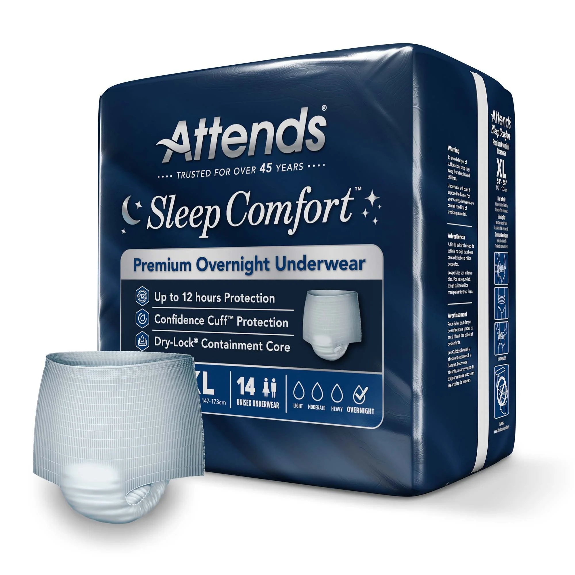 Attends Healthcare Products Attends Sleep Comfort Premium Overnight Underwear, Extra Large, 58 – 68 Inches (56/CS) - Image 2