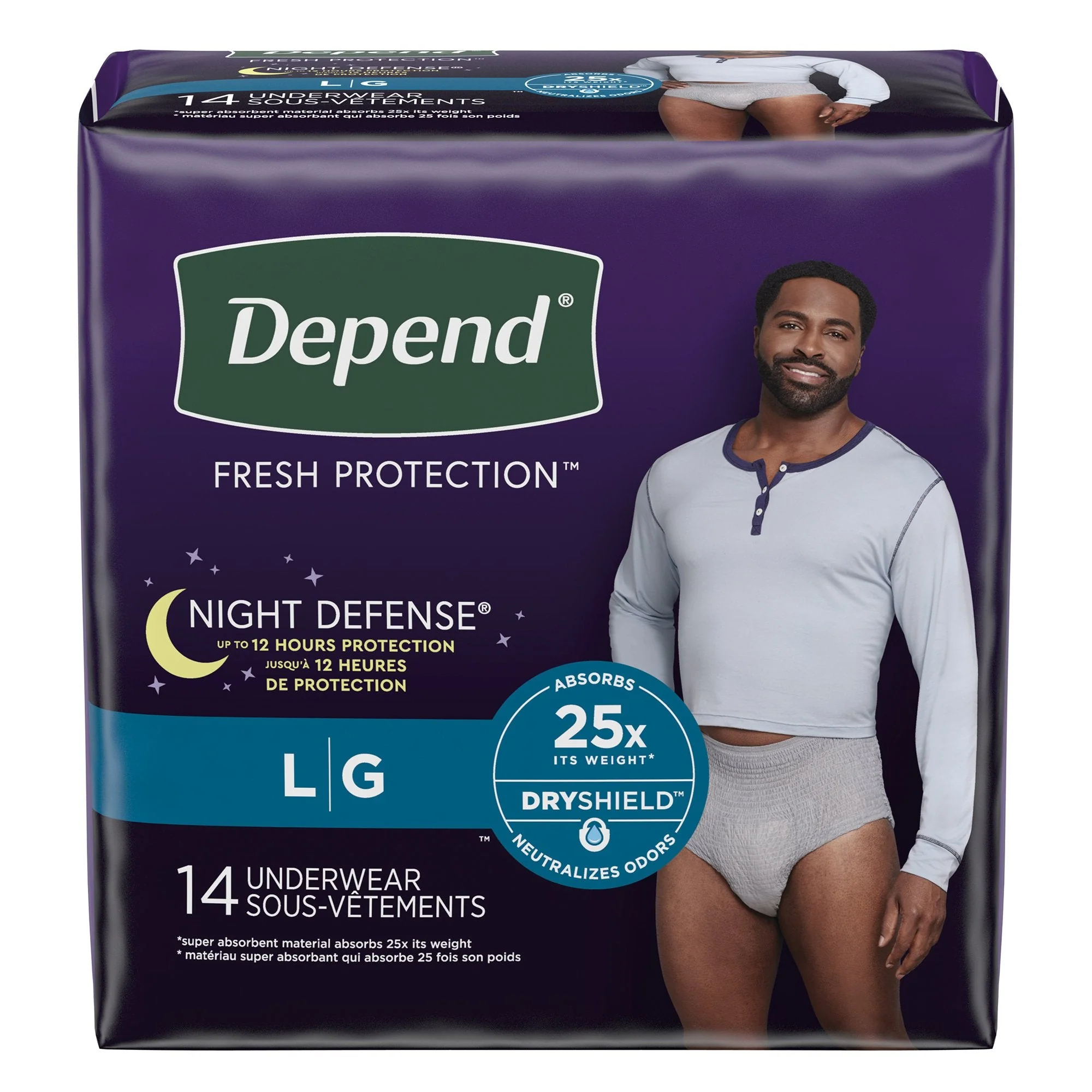 Kimberly Clark Depend Night Defense Absorbent Underwear for Men, Large (56/CS)