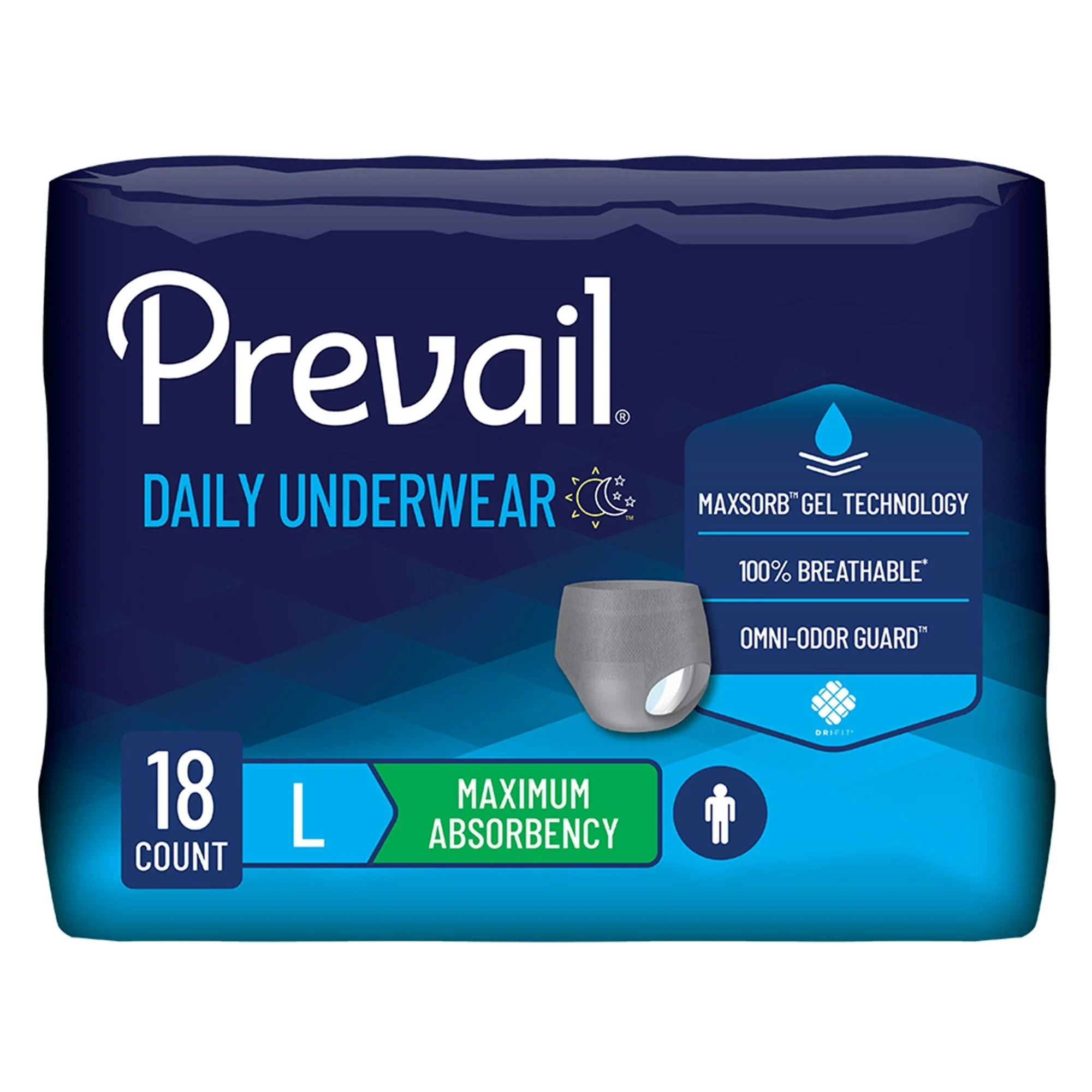 First Quality Products LLC Prevail Men's Daily Underwear Maximum Absorbent Underwear, Large / Extra Large (72/CS)
