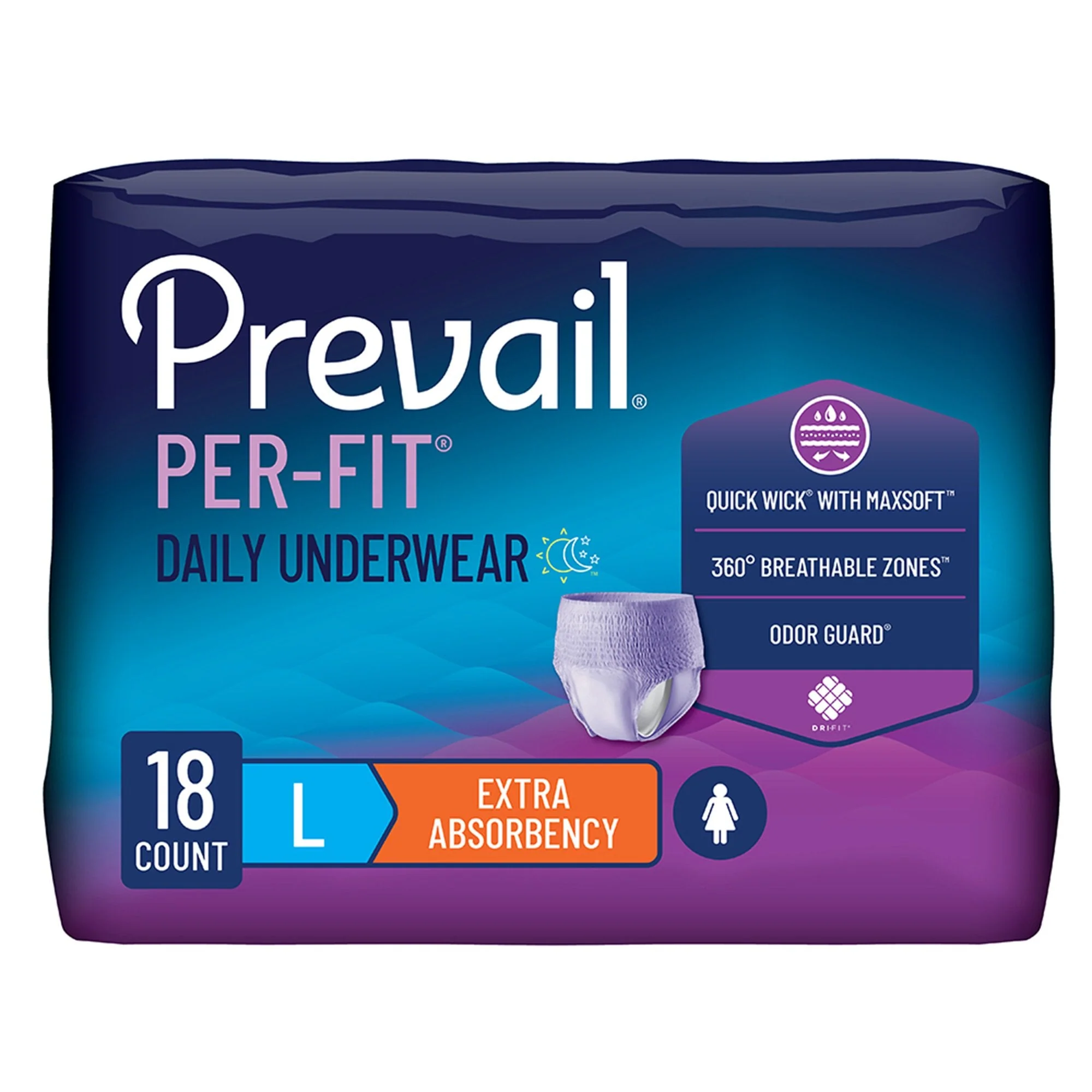 First Quality Products LLC Prevail Per-Fit Women Extra Absorbent Underwear, Large (72/CS)