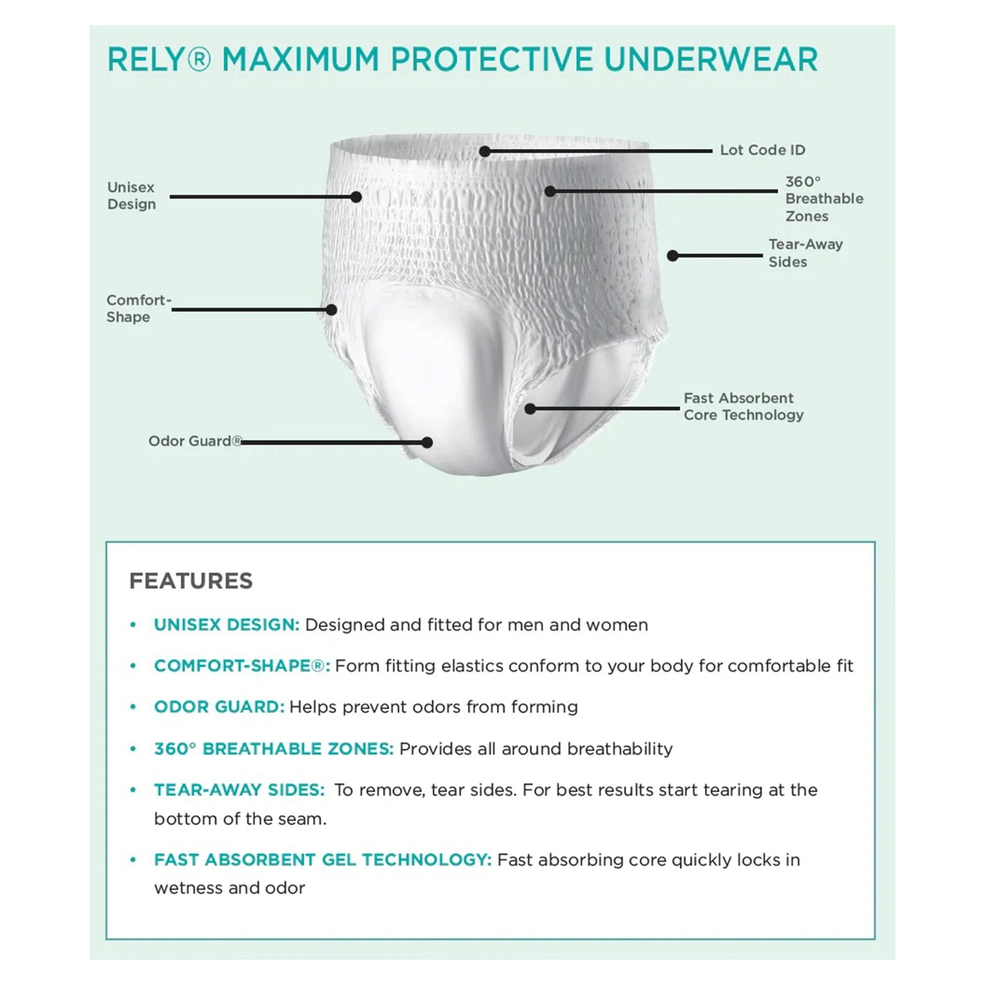 ActivStyle Inc Absorbent Underwear Rely Maximum Pull On with Tear Away Seams Adult Medium Unisex Disposable Moderate Absorbency (80/CS) - Image 6