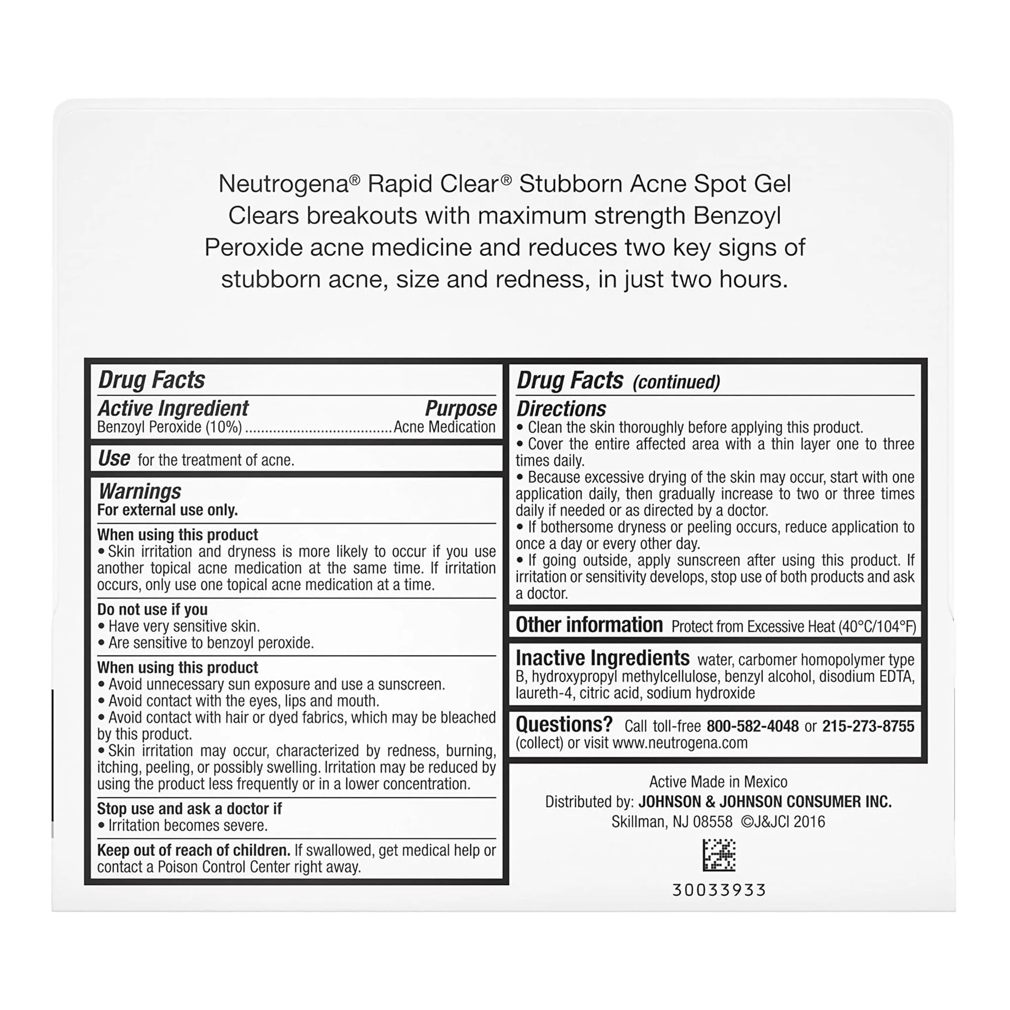 J & J Sales Neutrogena Rapid Clear Stubborn Acne Spot 10% Benzoyl Peroxide Gel, 1 ounce - Image 3