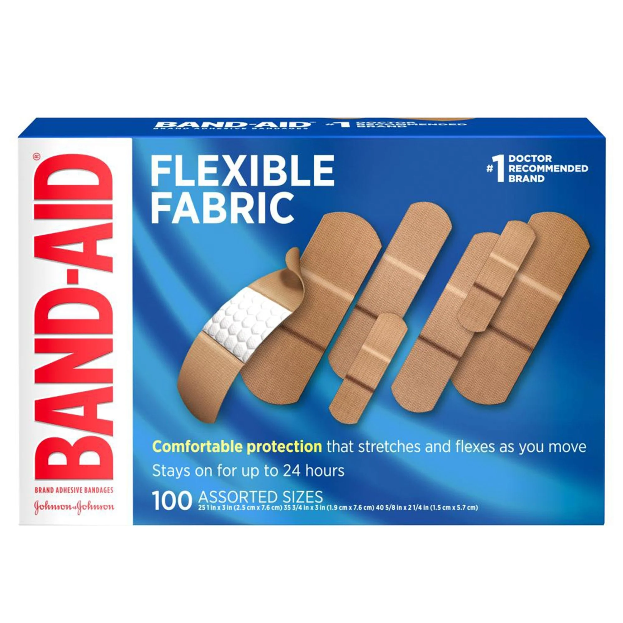 J & J Sales Band-Aid Flexible Fabric Adhesive Bandages Assorted Sizes (100/BX)
