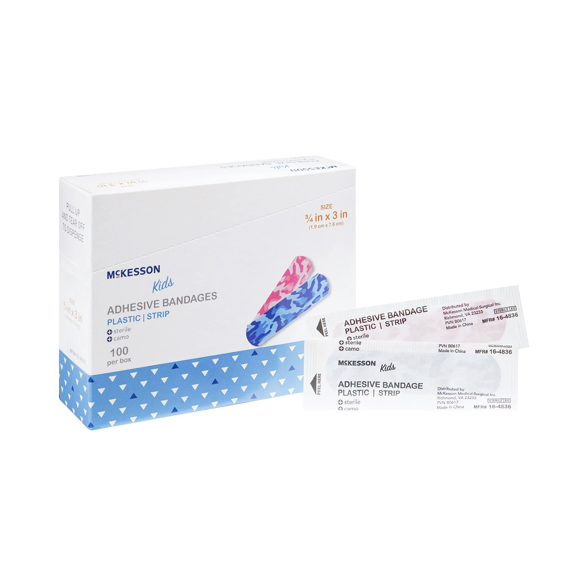 McKesson Brand McKesson Kids Kid Design (Blue / Pink Camo) Adhesive Strip, 3/4 x 3 Inch (2400/CS)
