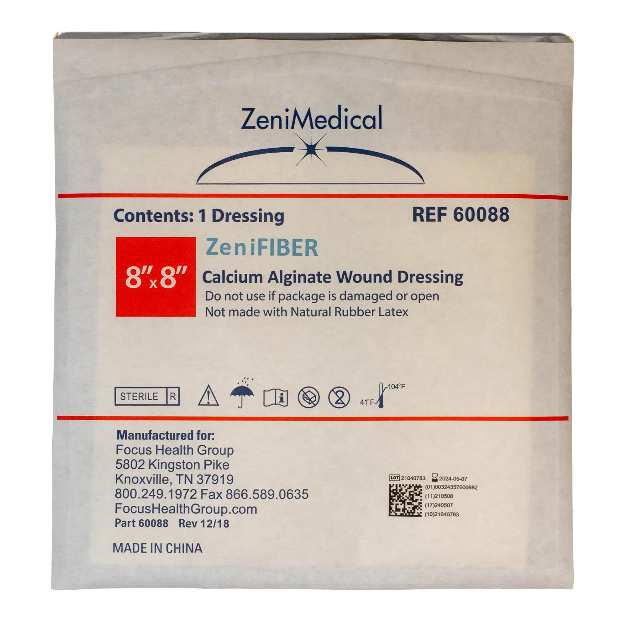 Focus Health Group Alginate Dressing ZeniFIBER Calcium Alginate 8 X 8 Inch Square (10/BX) - Image 3
