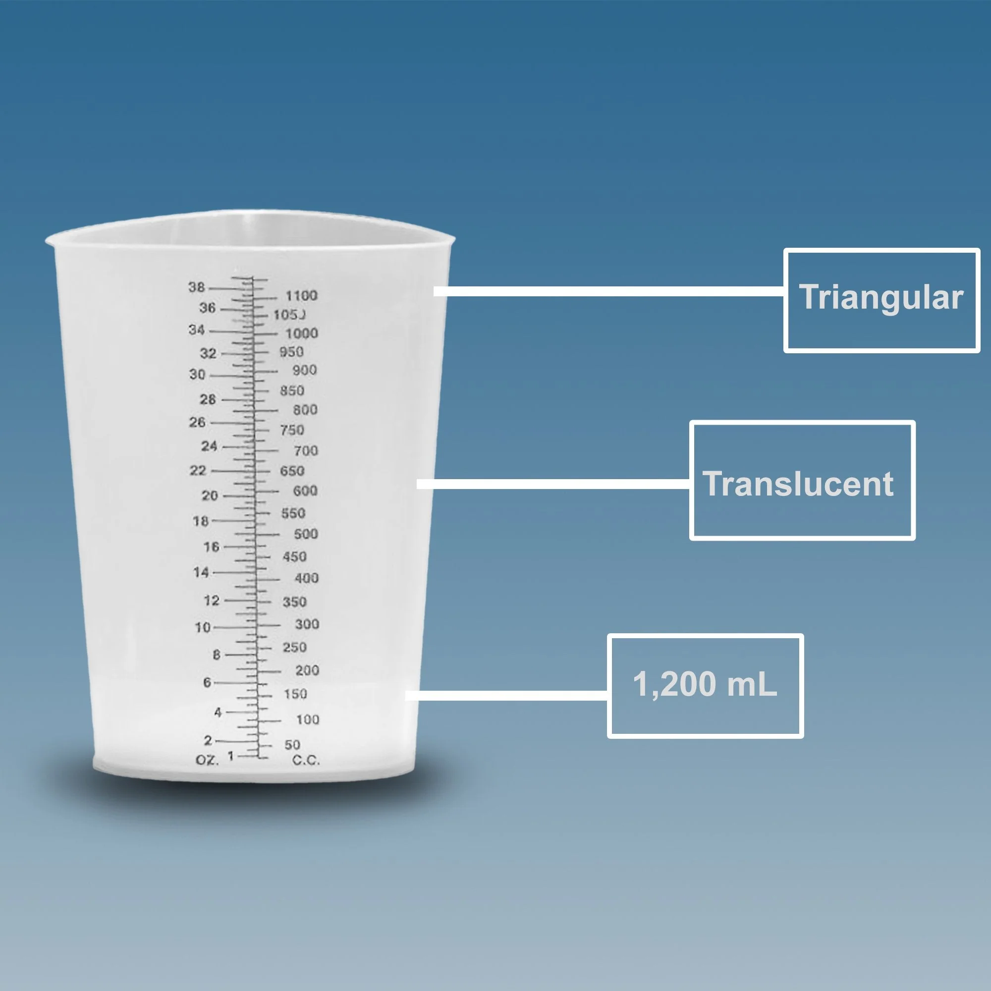 Plasti-Products Plasti-Grad Graduated Beaker, 1,200 mL (200/CS) - Image 2