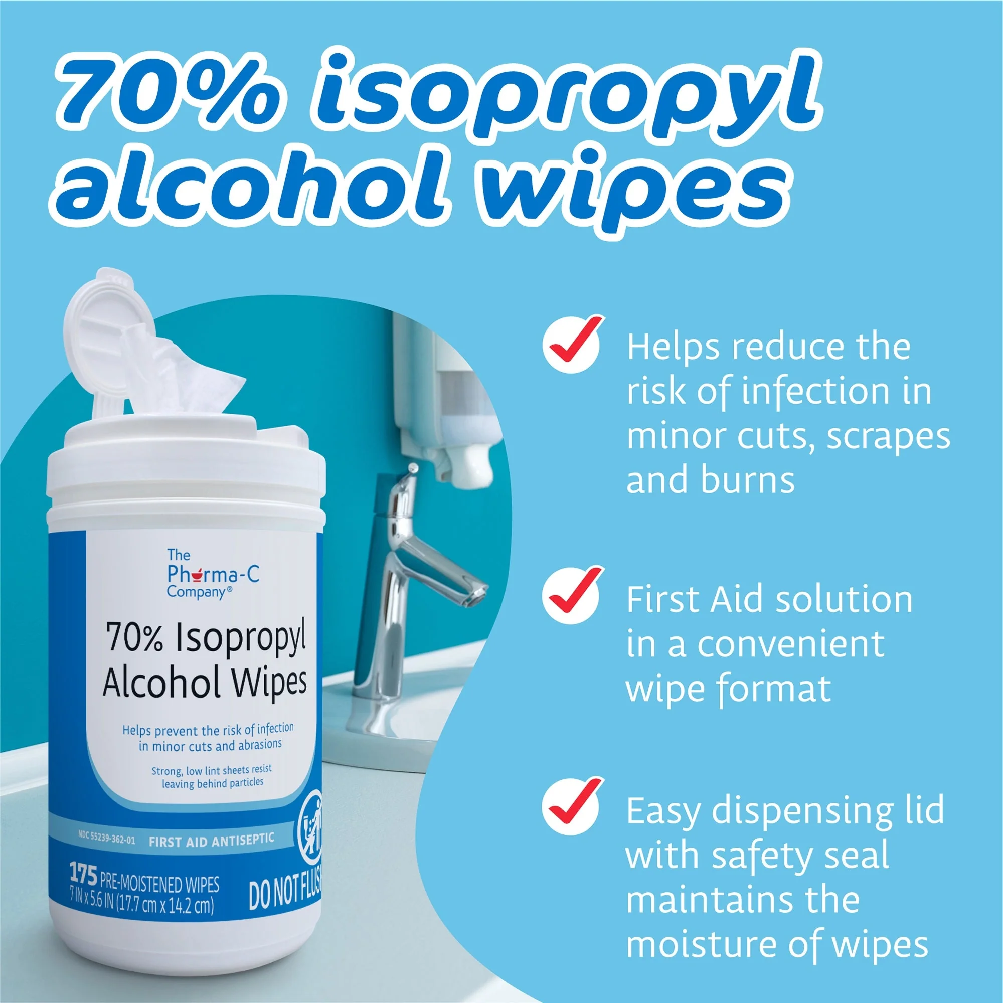 Kleen Test Products Corp The Pharma-C Company Isopropyl Alcohol Antiseptic Skin Wipe (1050/CS) - Image 6