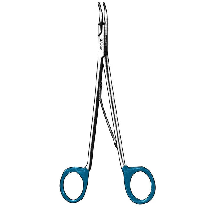 Applying Forceps Sklar 6 Inch Length OR / Surgical Grade German Stainless Steel NonSterile NonLocking Finger Ring Handle Angled 25° Blunt Tips