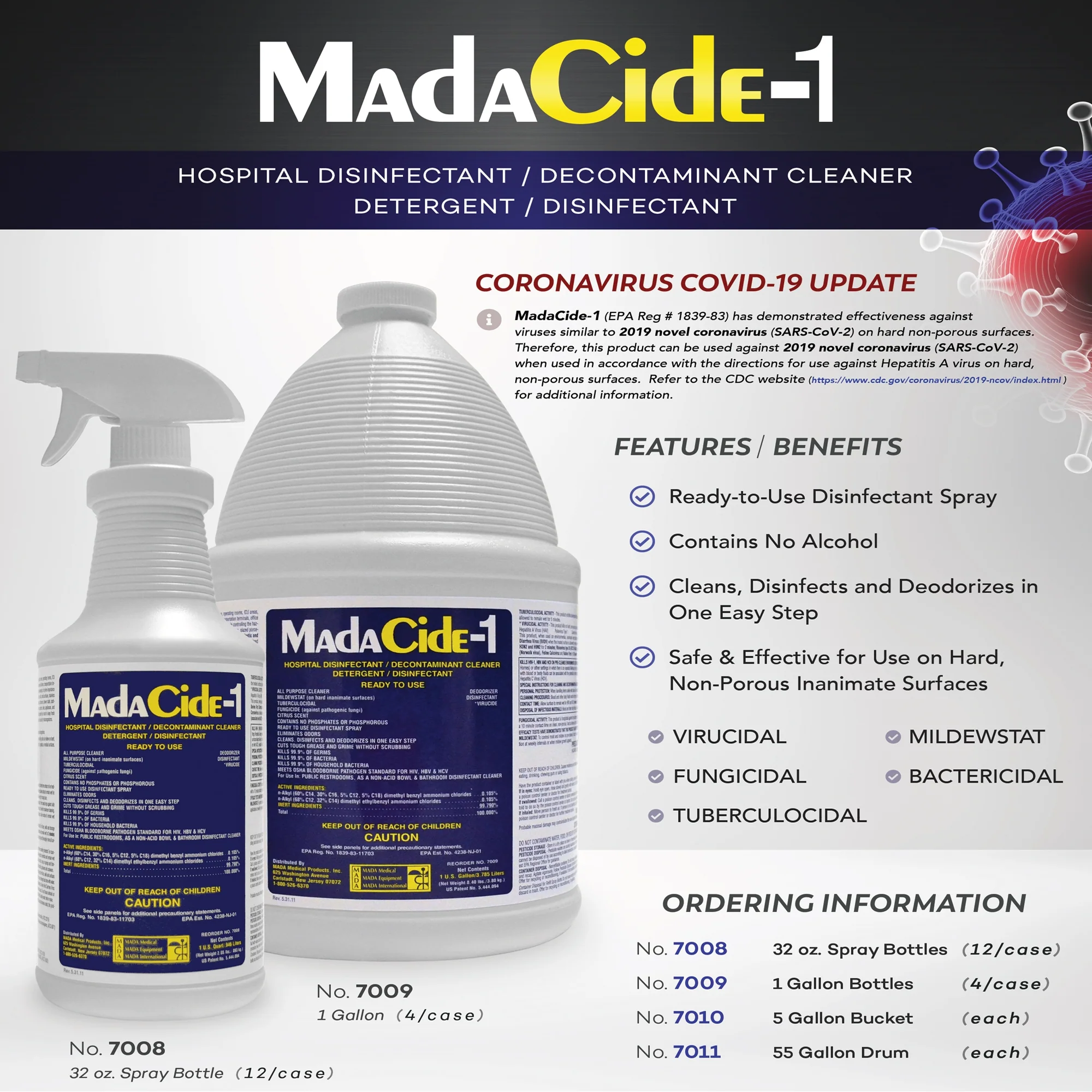 Mada Medical Products MadaCide-1 Surface Disinfectant Cleaner, 1 gal (4/CS) - Image 3