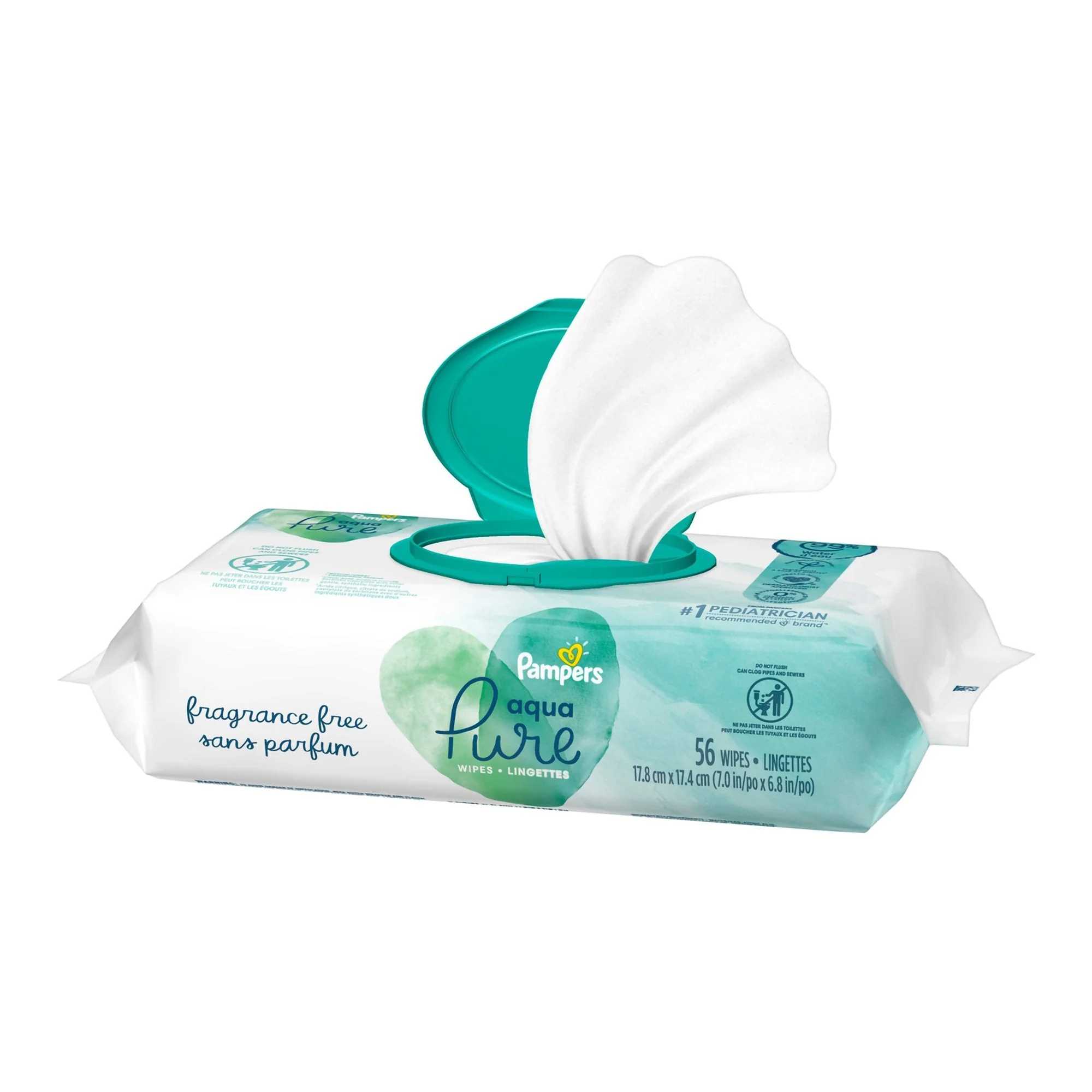 Procter & Gamble Baby Wipe Pampers Aqua Pure Soft Pack Unscented 56 Count (448/CS) - Image 2