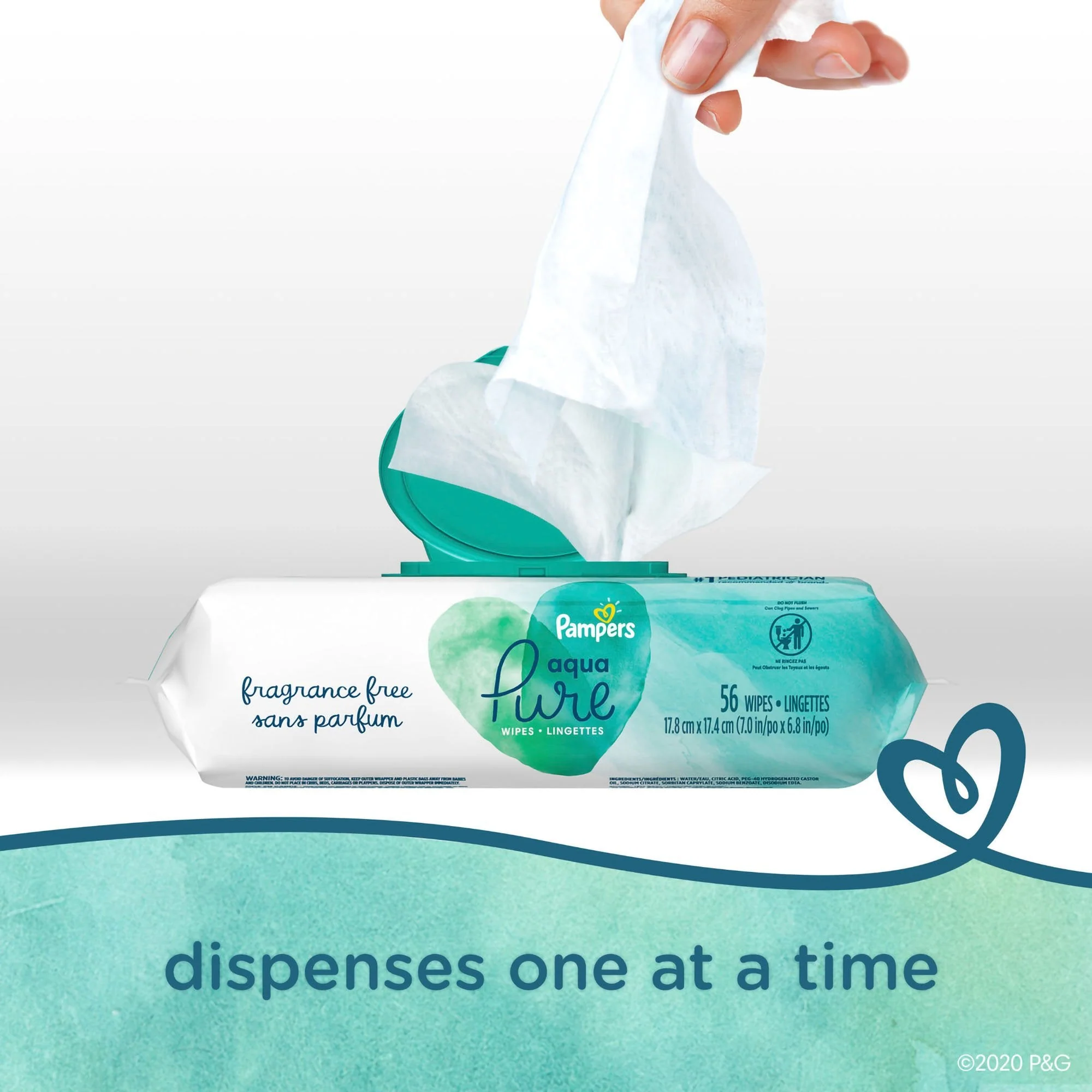 Procter & Gamble Baby Wipe Pampers Aqua Pure Soft Pack Unscented 56 Count (448/CS) - Image 4