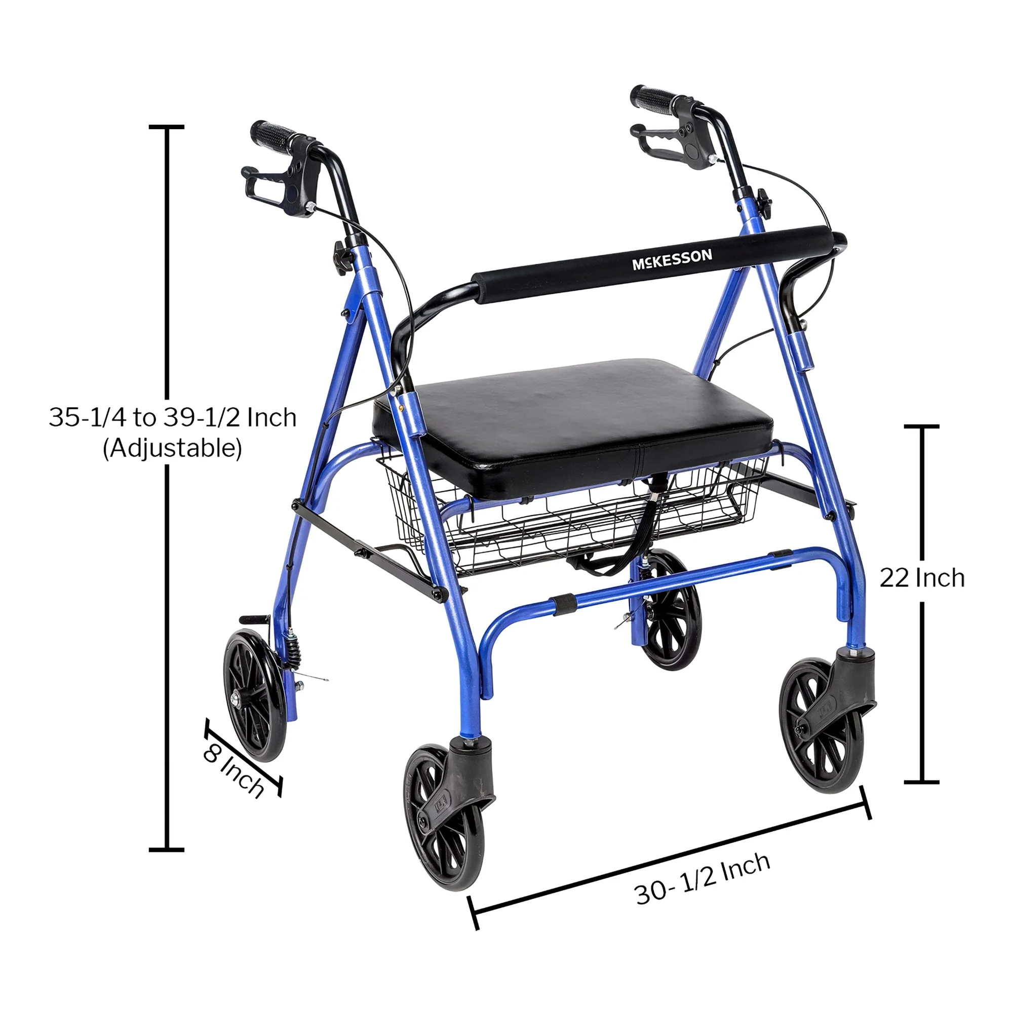 McKesson Brand McKesson Bariatric Blue Folding Steel Four-Wheel Rollator - Image 4
