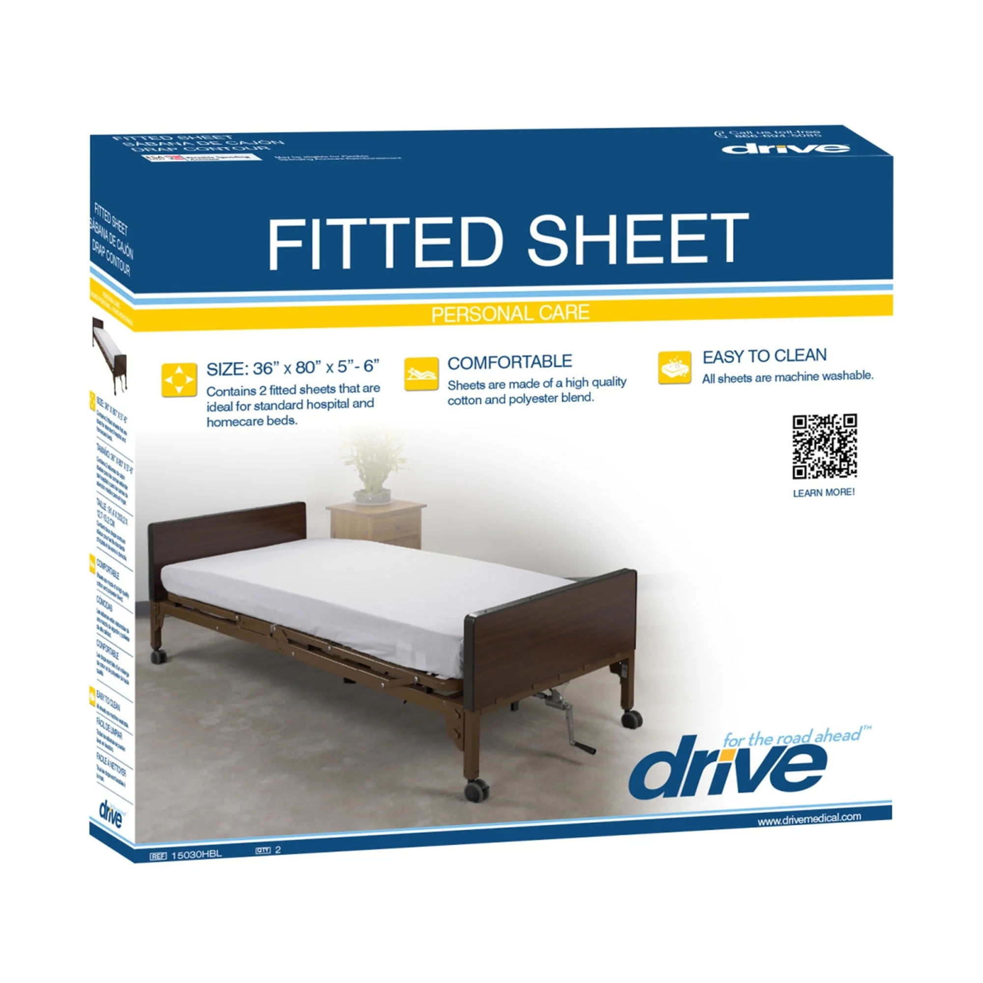 Drive DeVilbiss Healthcare drive White Fitted Bed Sheet, 36 x 80 x 6 Inch (20/CS) - Image 2
