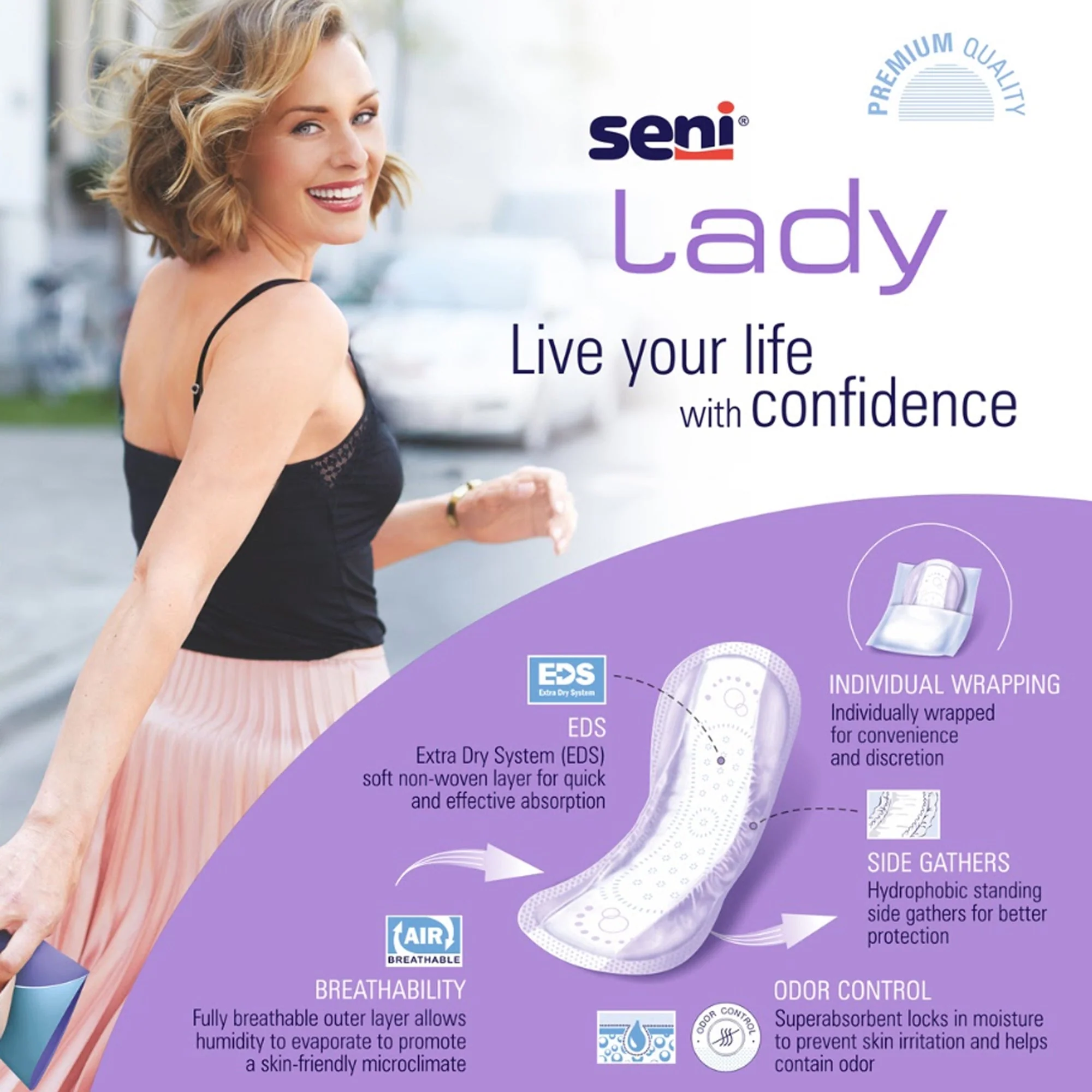 TZMO USA Inc Seni Lady Moderate Absorbency Bladder Control Pads, Long (156/CS) - Image 2