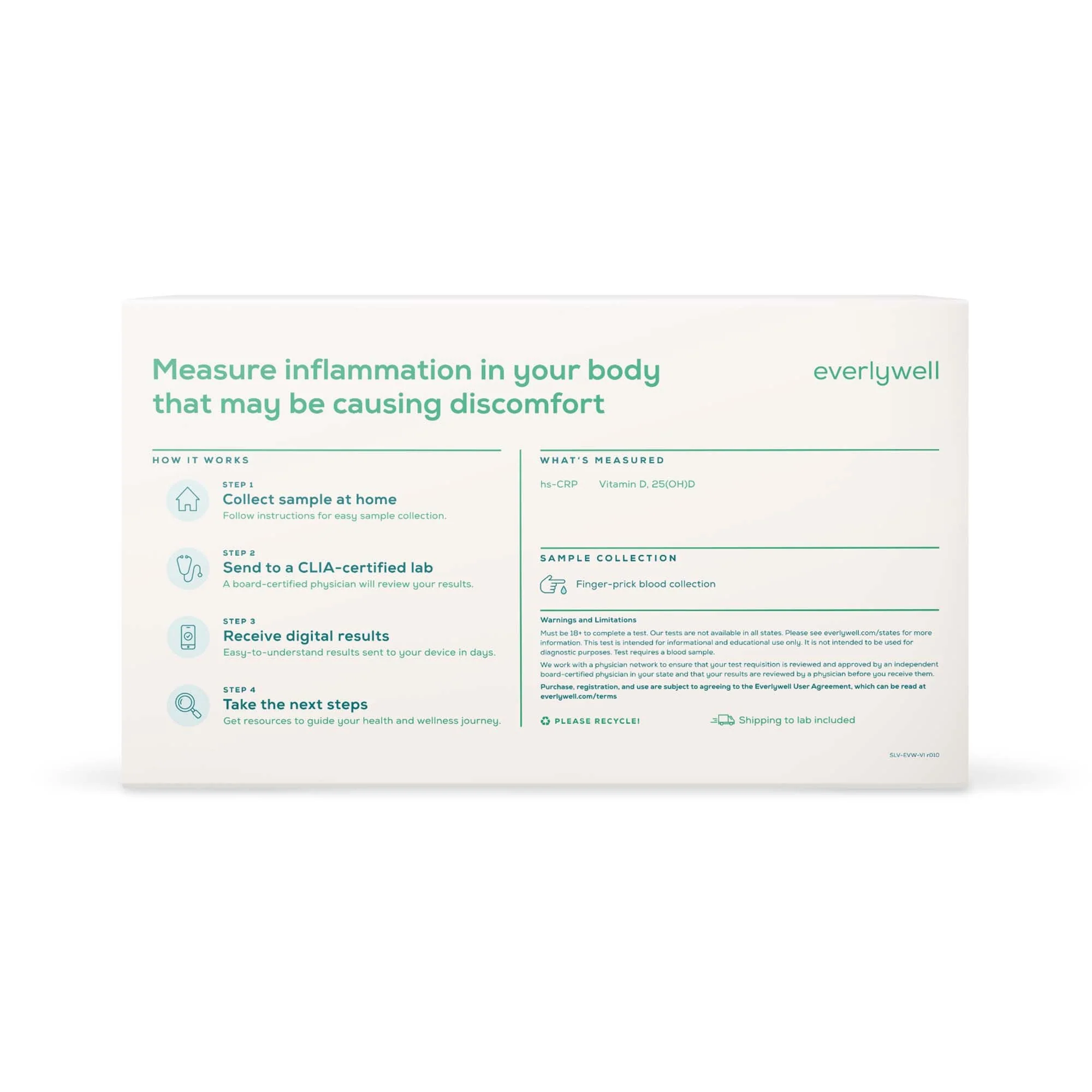 Everly Health Solutions Everlywell Vitamin D / Inflammation Test (12/CS) - Image 2