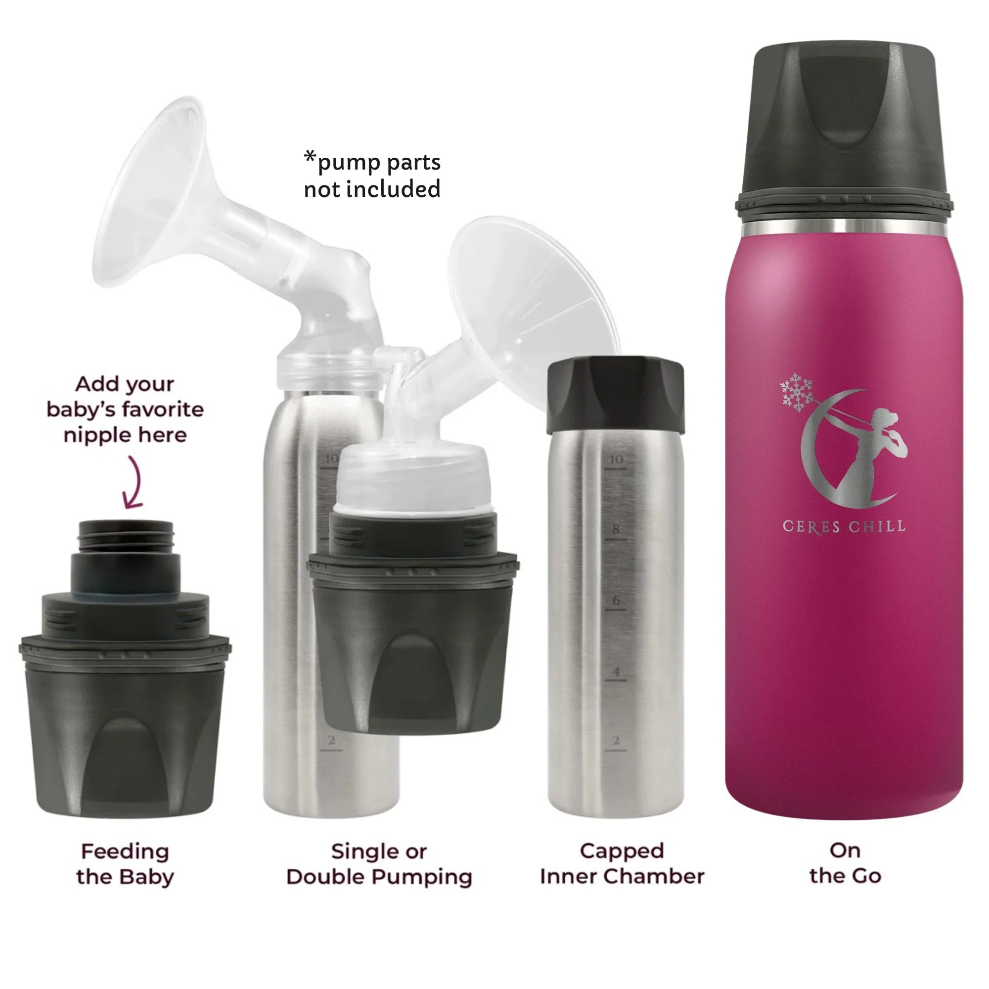 Ceres Chill Co Ceres Chill OG Stainless Steel Breast Milk Chiller Container, Fuchsia (12/CS) - Image 2