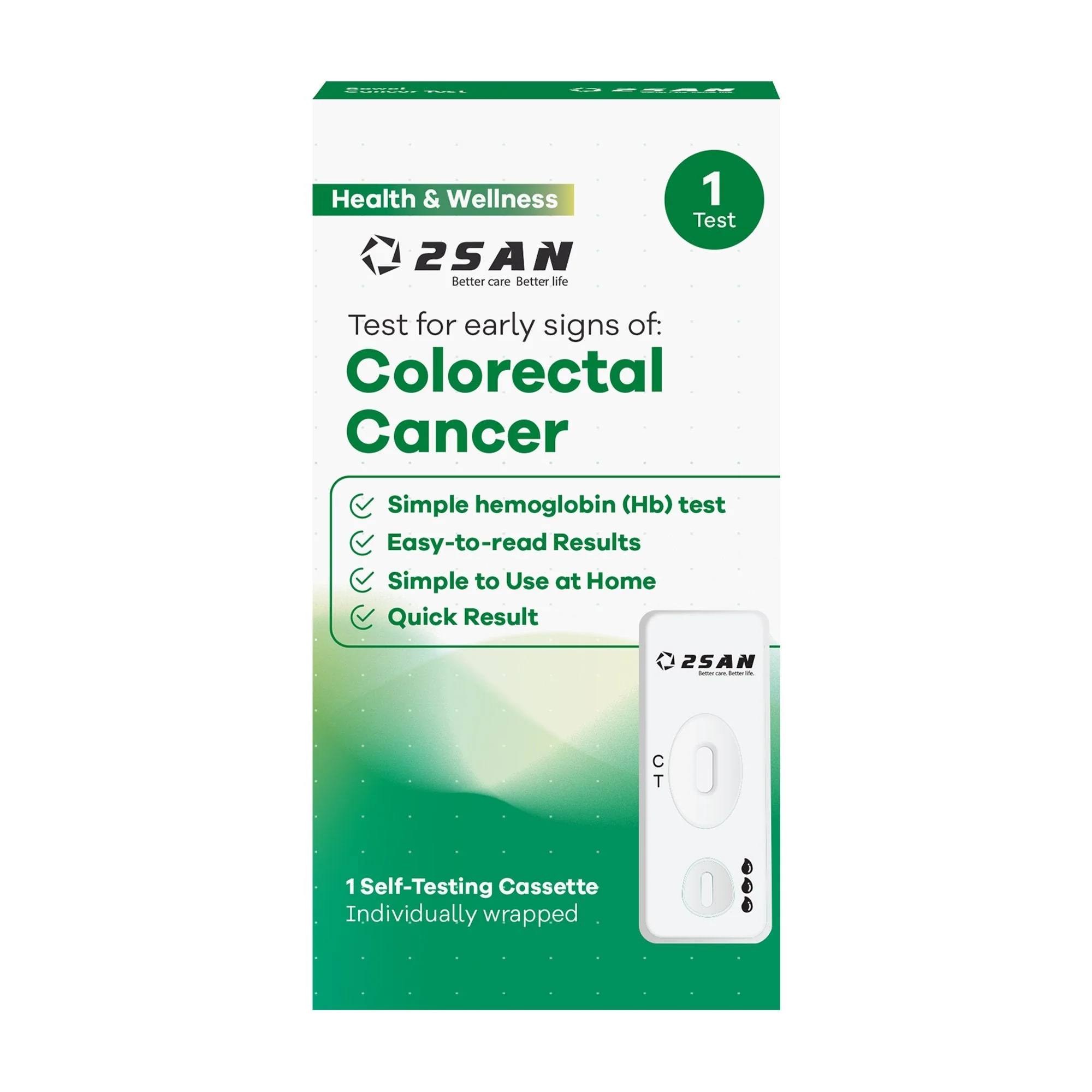 2San LLC Cancer Screening Test Kit 2San Fecal Occult Blood Test (iFOB or FIT) 1 Test per Kit (24 Kits per Case) CLIA Waived (24/CS)