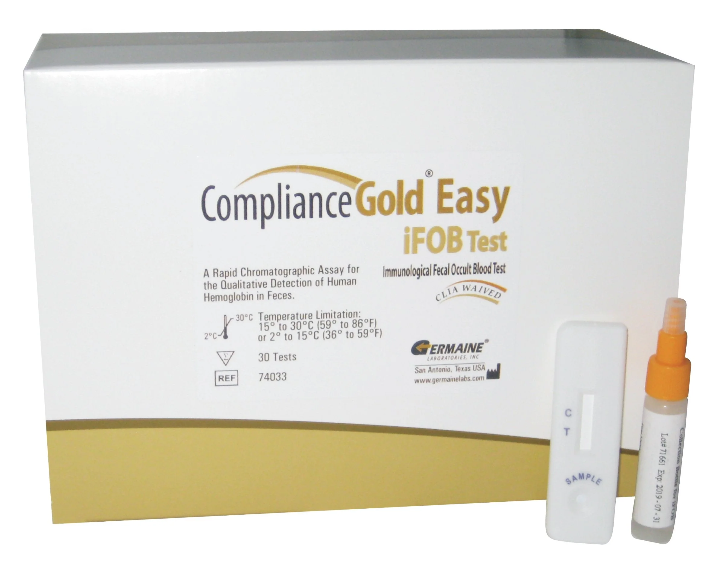 Cancer Screening Test Kit Compliance Gold iFOB Easy Fecal Occult Blood Test (iFOB or FIT) 30 Tests CLIA Waived