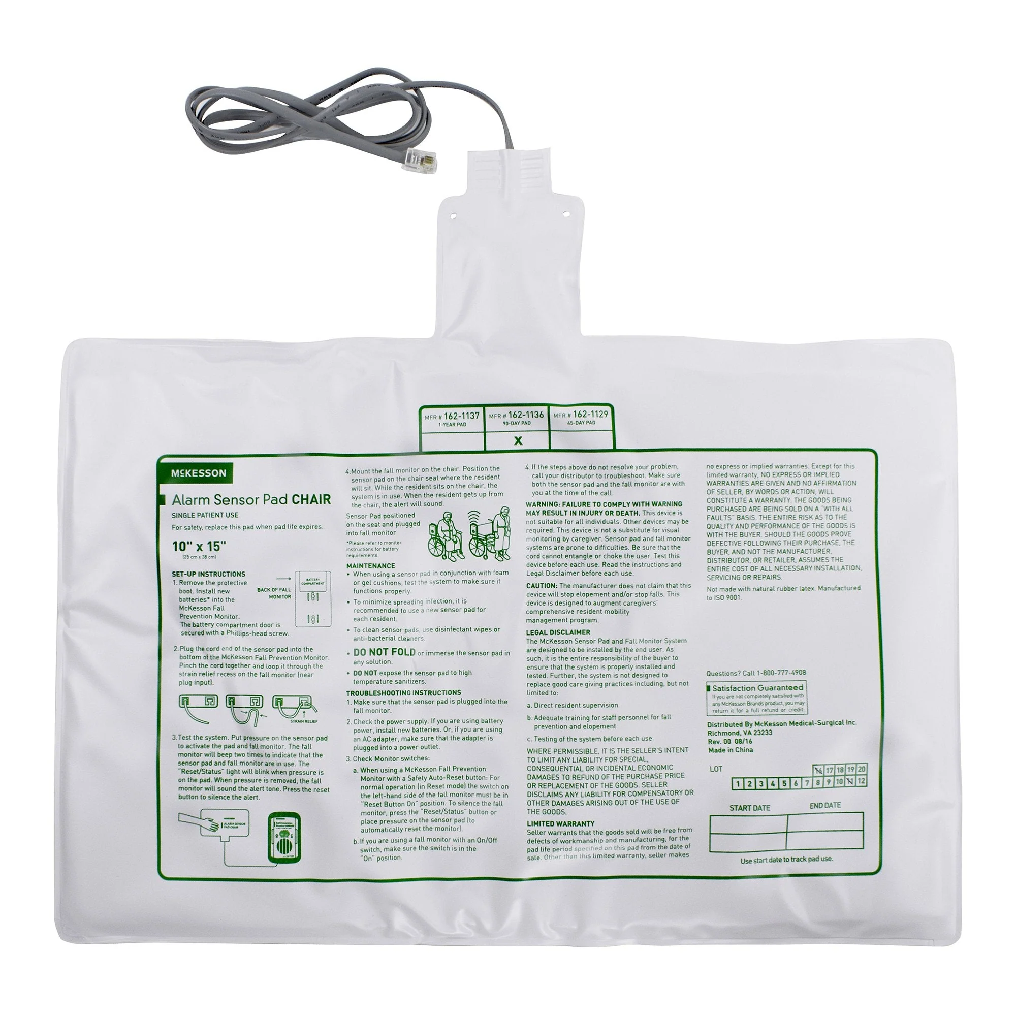 McKesson Brand McKesson Chair Alarm Sensor Pad, 10 x 15 Inch (50/CS)