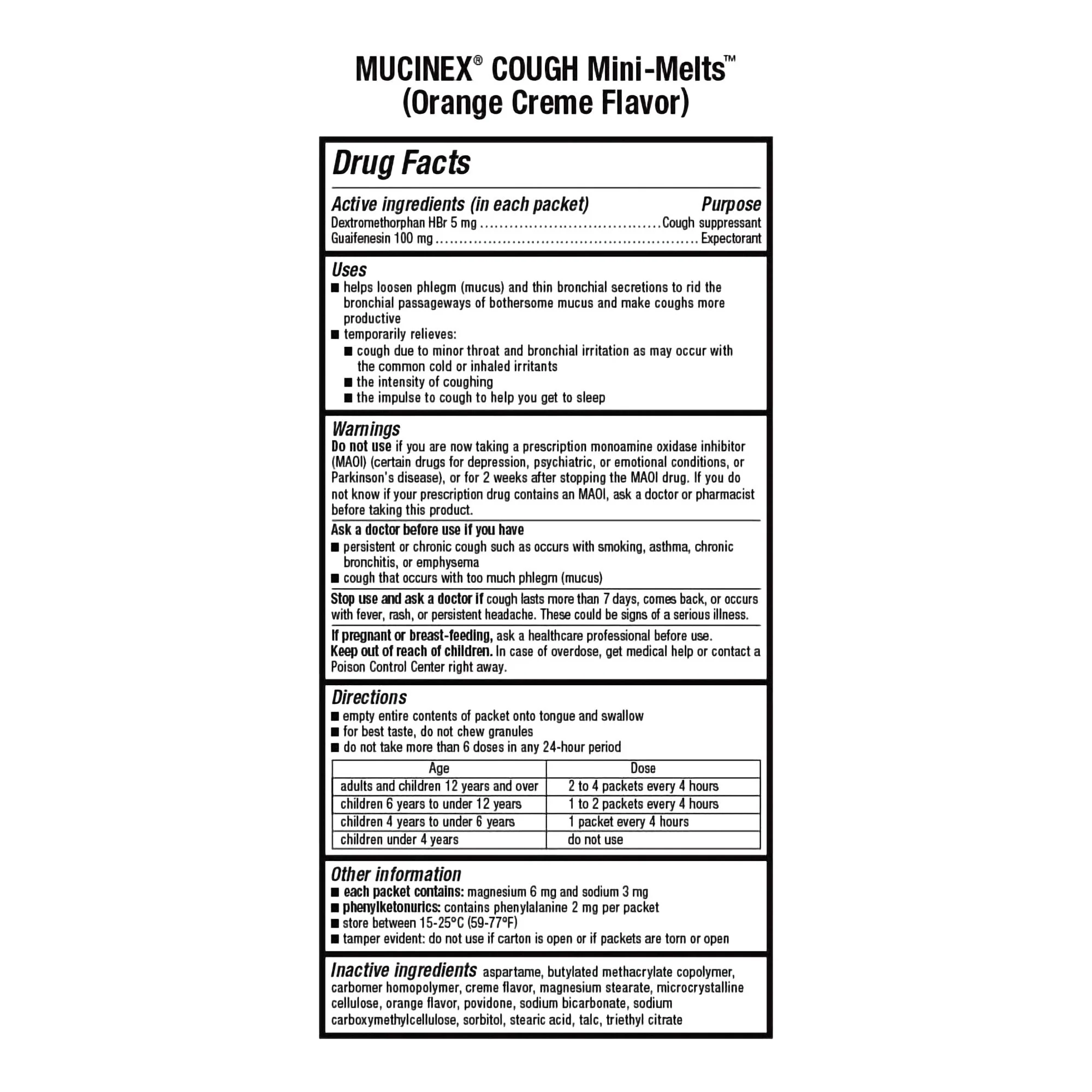 Reckitt Benckiser Mucinex Children's Cough Mini-Melts Packets Orange Crème Flavor (12/PK) - Image 2
