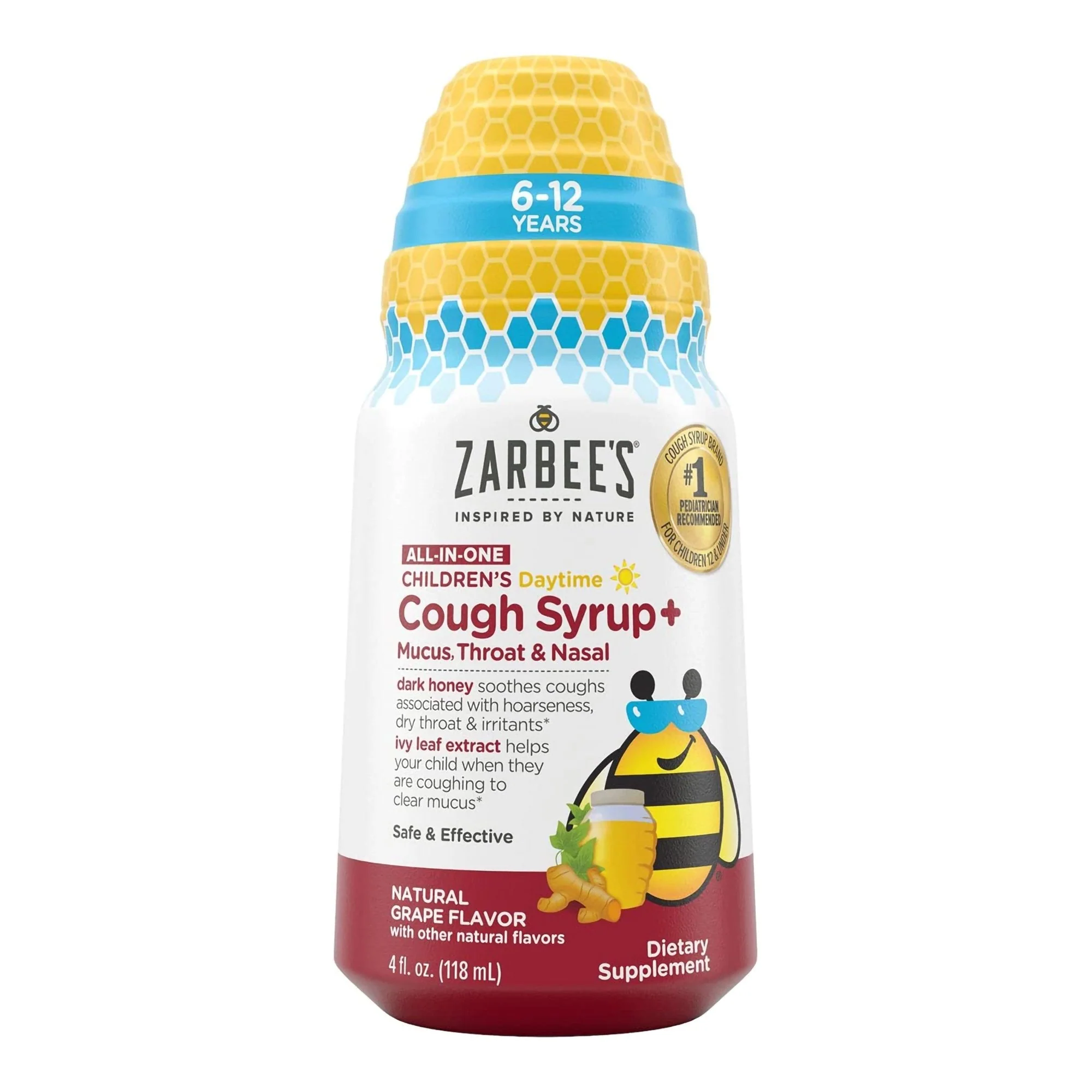 J & J Sales Zarbee's All-In-One Children's Daytime Cough Syrup, Mucus, Throat & Nasal, Grape