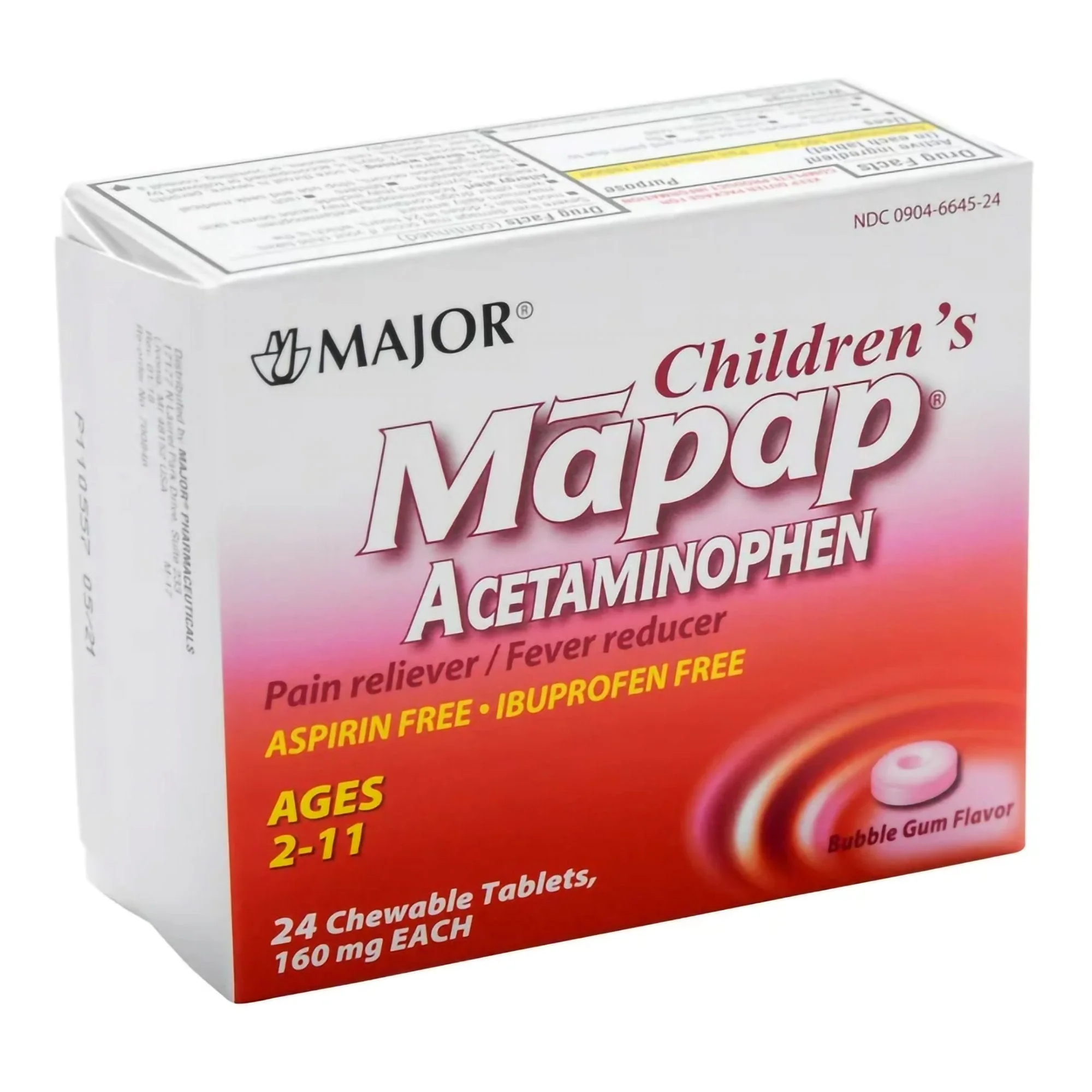 Major Pharmaceuticals Mapap Acetaminophen Children's Pain Relief / Fever Reducer, Bubble Gum flavor (24/BX) - Image 2