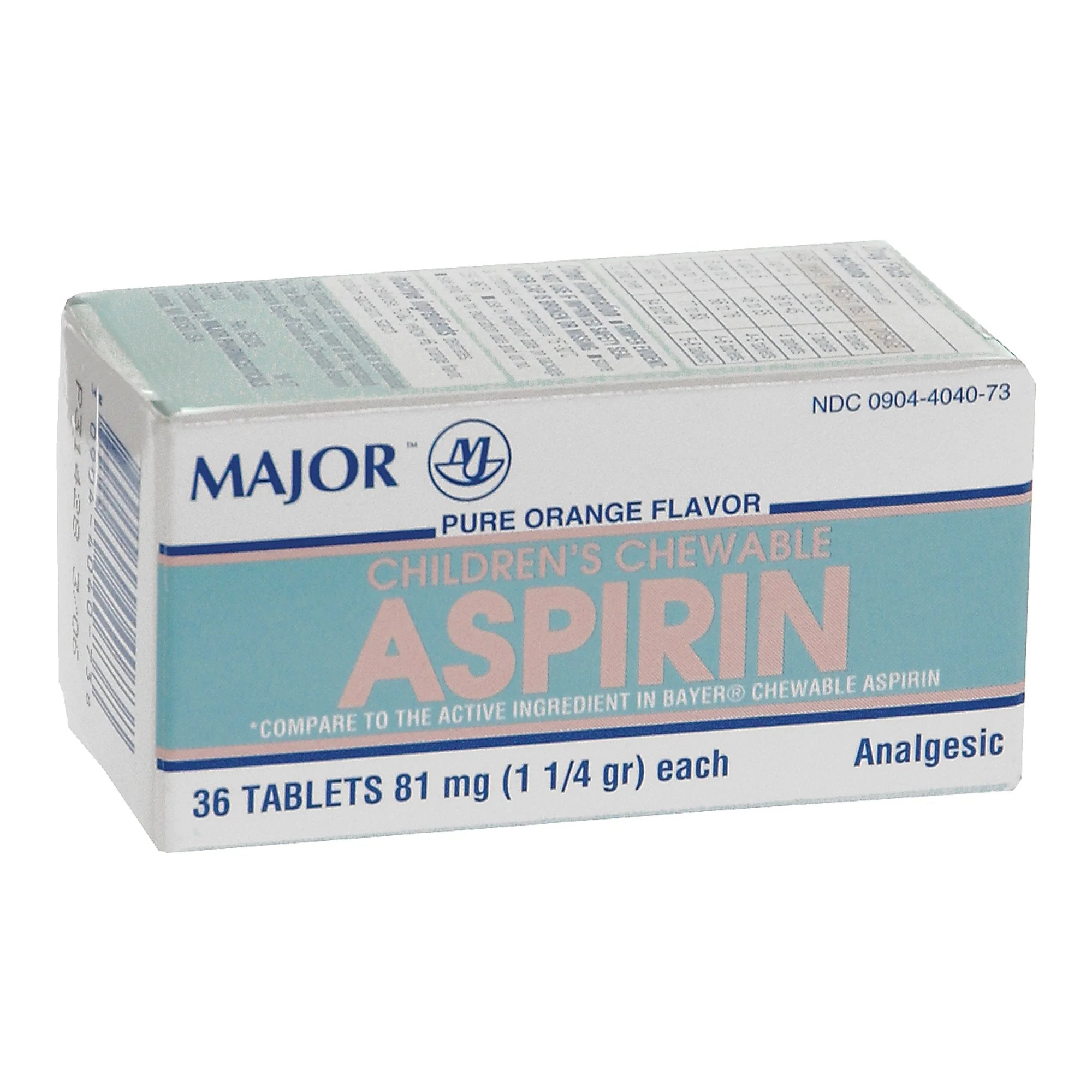 Major Pharmaceuticals Major Children's Chewable Aspirin, Orange Flavor Analgesic