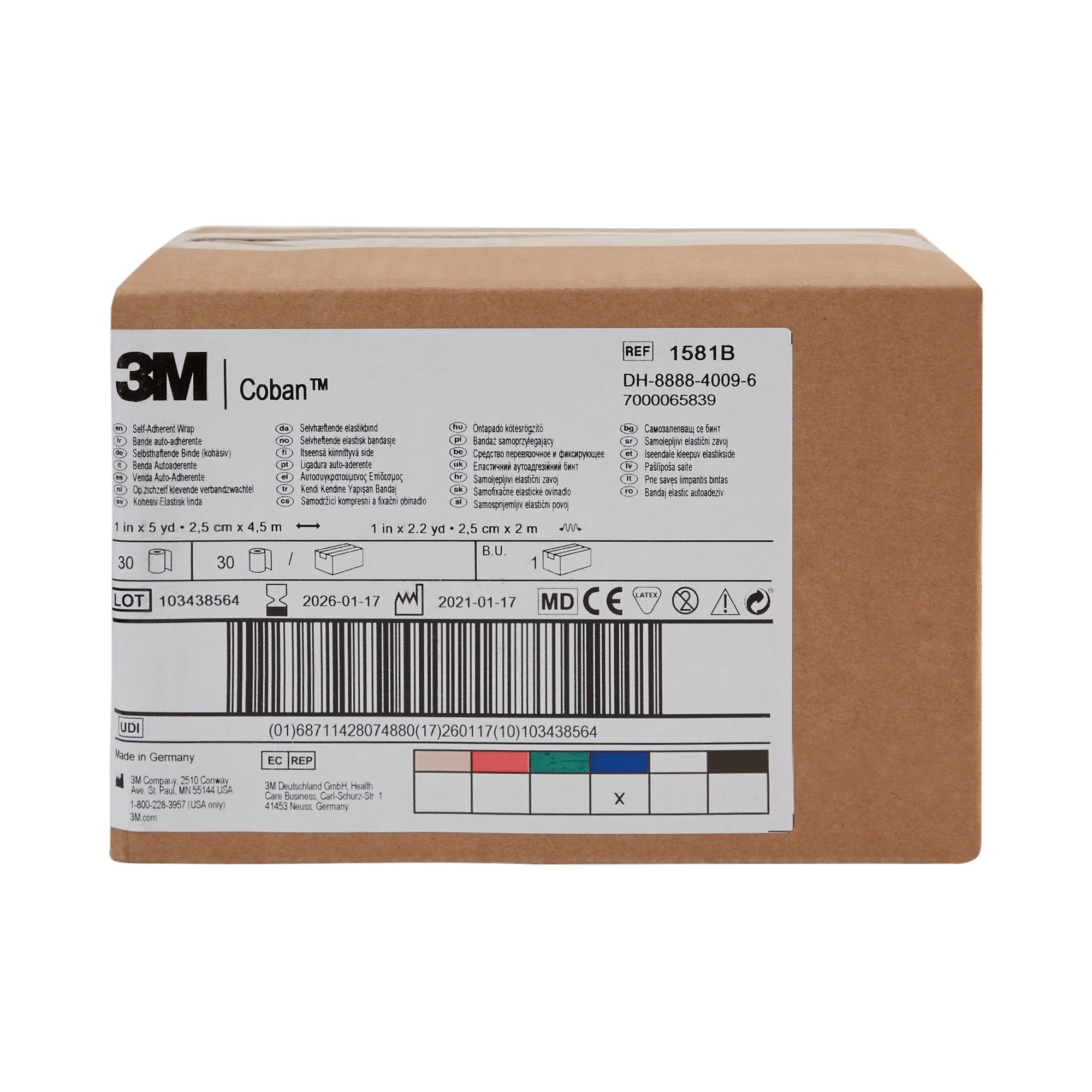 Solventum Corporation 3M Coban Self-adherent Closure Cohesive Bandage, 1 Inch x 5 Yard, Blue (30/CS) - Image 4