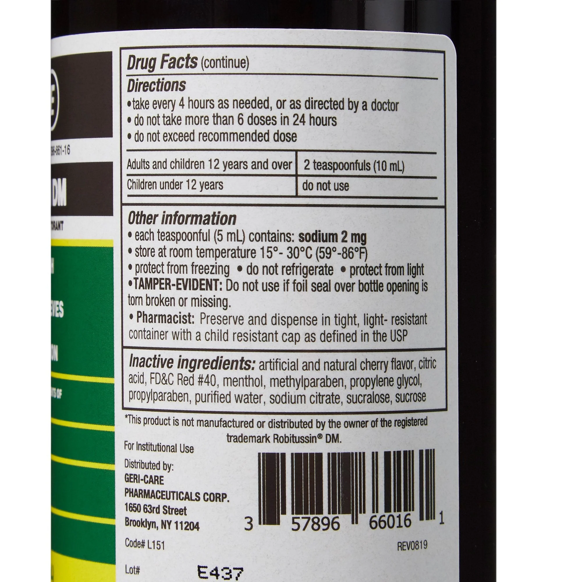 Geri-Care Geri-Care Guaifenesin / Dextromethorphan Cold and Cough Relief, 16-ounce Bottle (12/CS) - Image 3