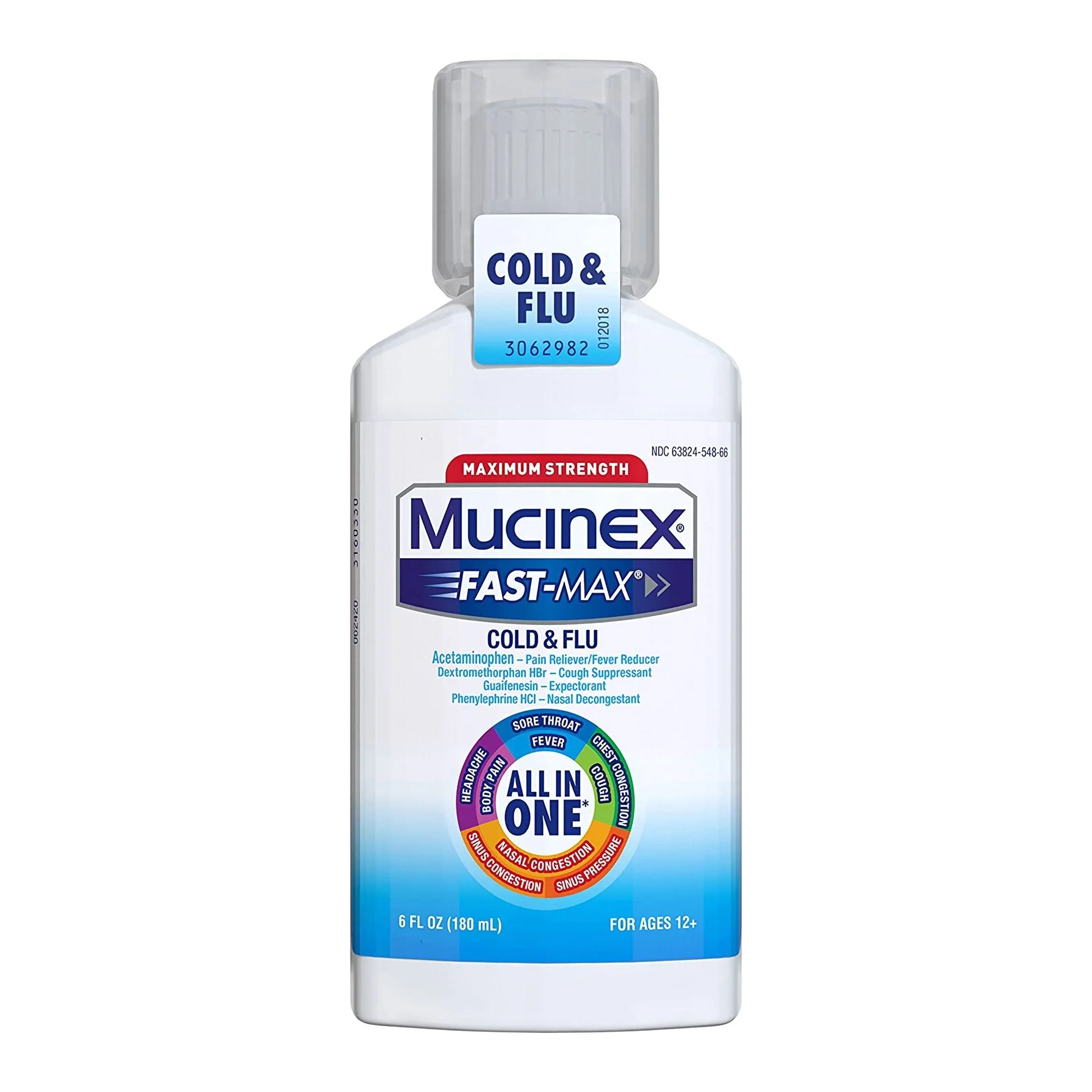 Reckitt Benckiser Mucinex Fast-Max Cold & Flu Cold and Cough Relief, 6-ounce Bottle