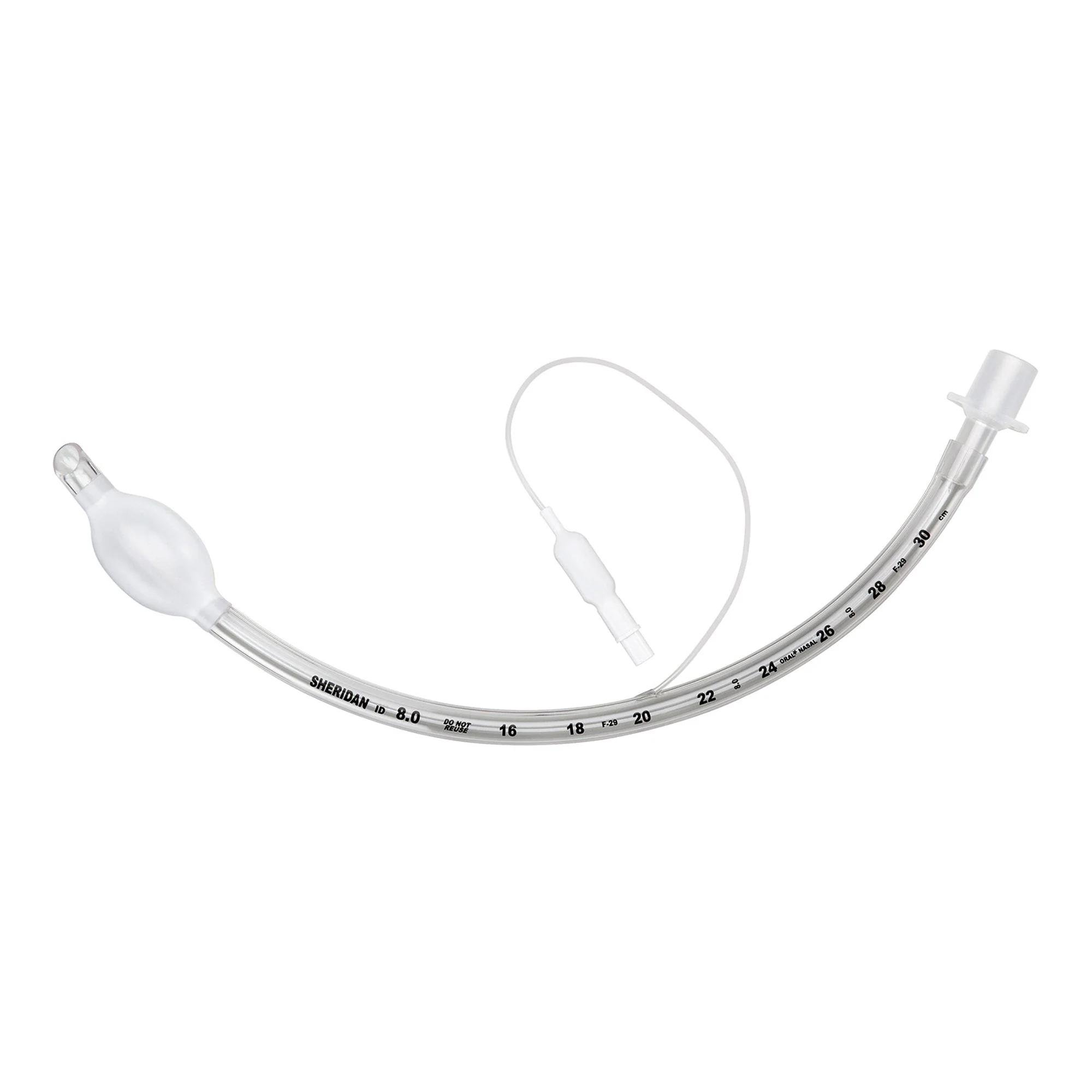 Cuffed Endotracheal Tube Sheridan HVT 330 mm Length Curved 8.0 mm ID Adult Murphy Eye