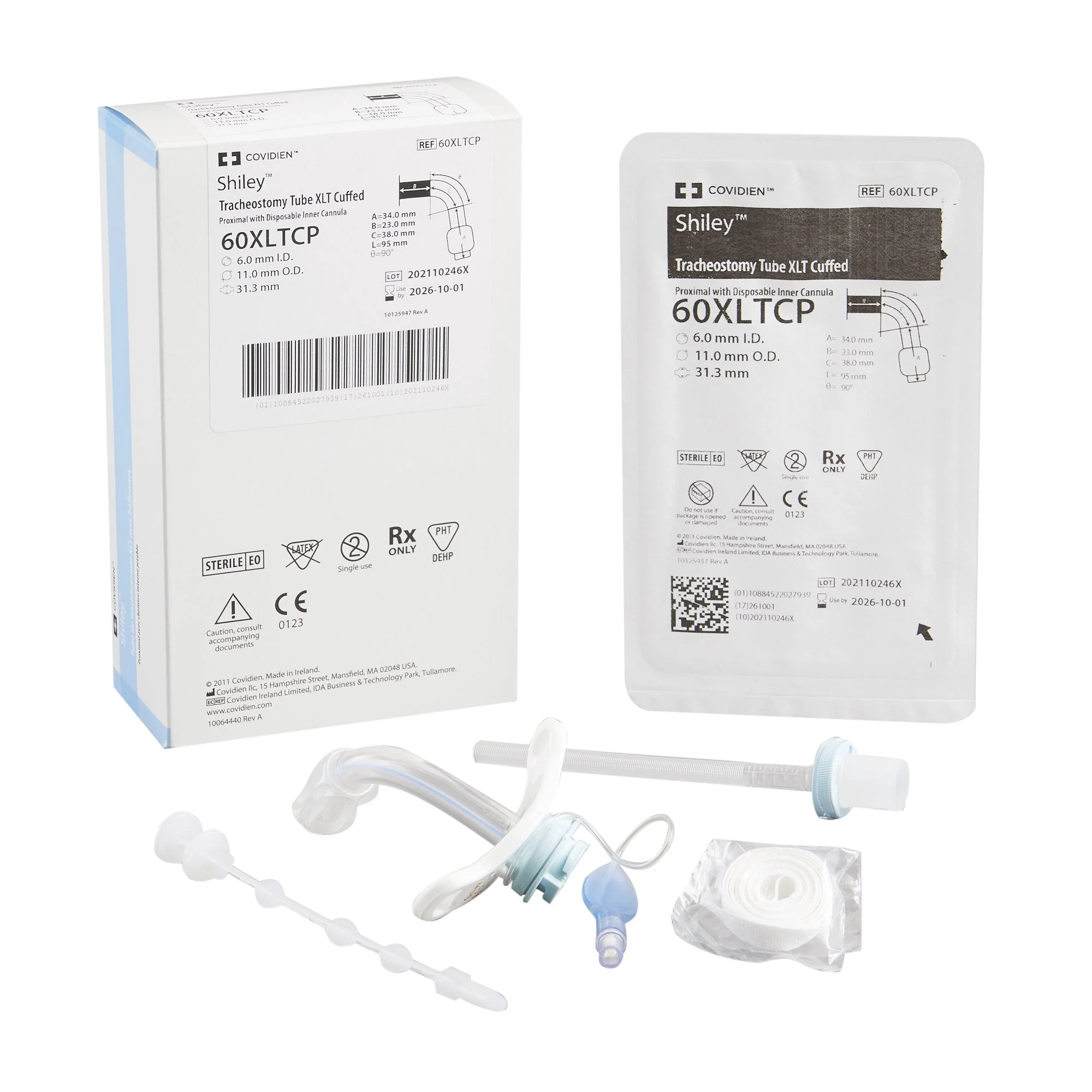 Cuffed Tracheostomy Tube Shiley XLT Size 6.0 Adult