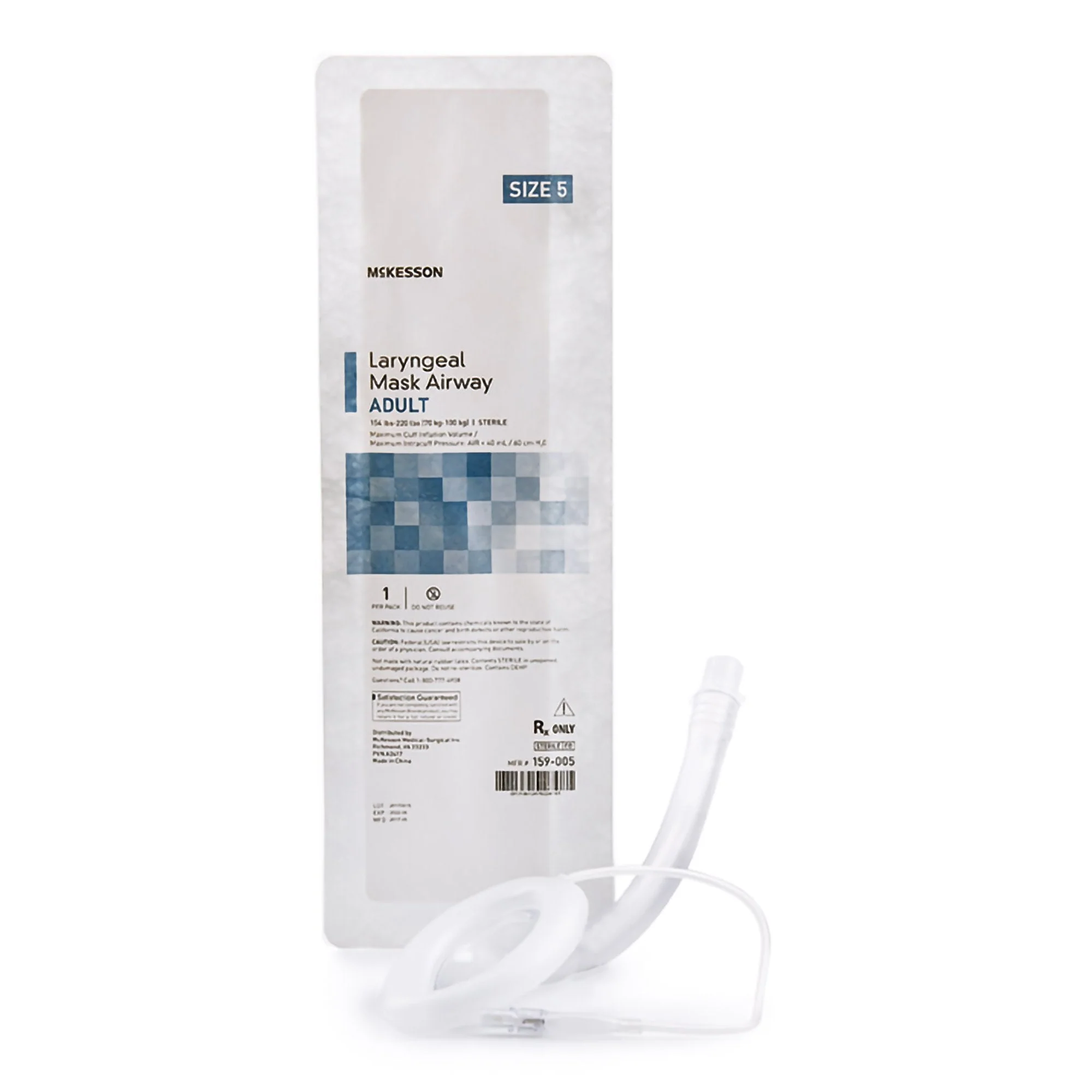 Curved Laryngeal Mask McKesson Size 5 40 mL Cuff PVC Single Patient Use Sterile