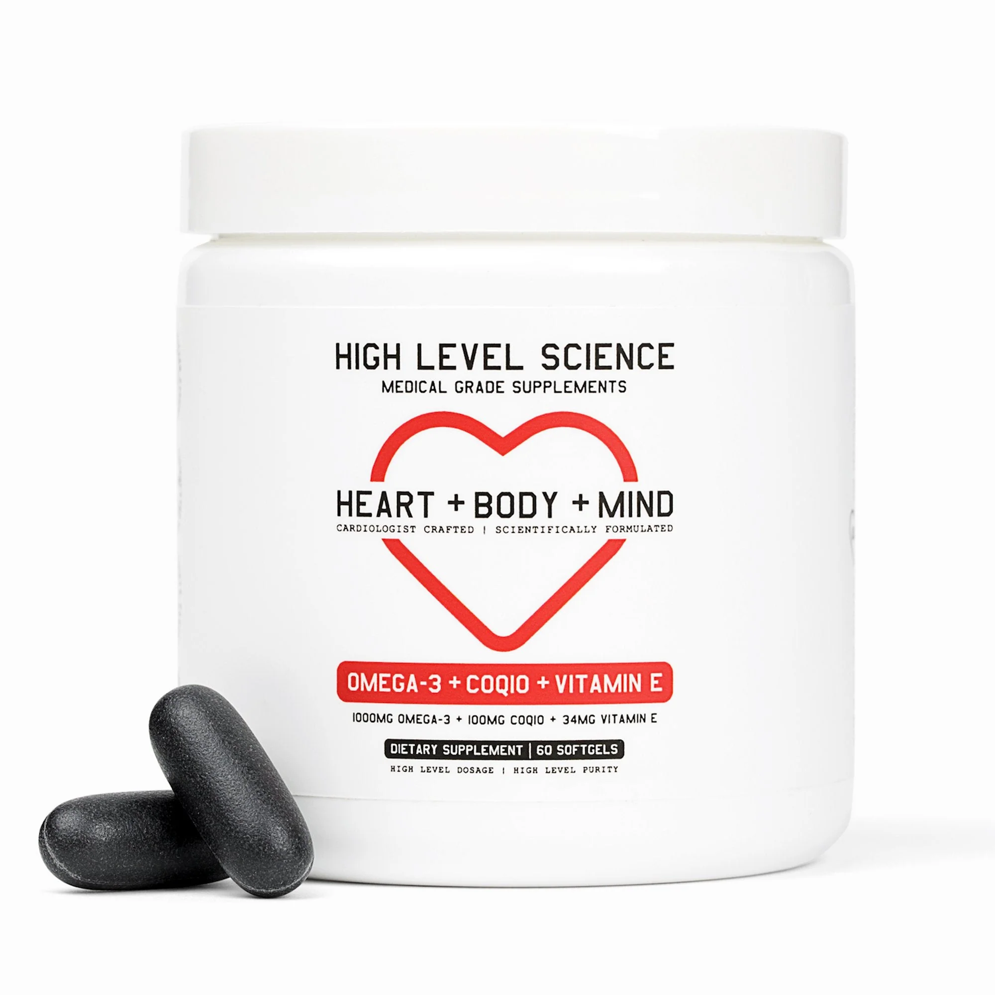 High Level Science LLC High Level Science Heart + Body + Mind Supplement, Omega-3, CoQ10 & Vitamin E (24/CS)