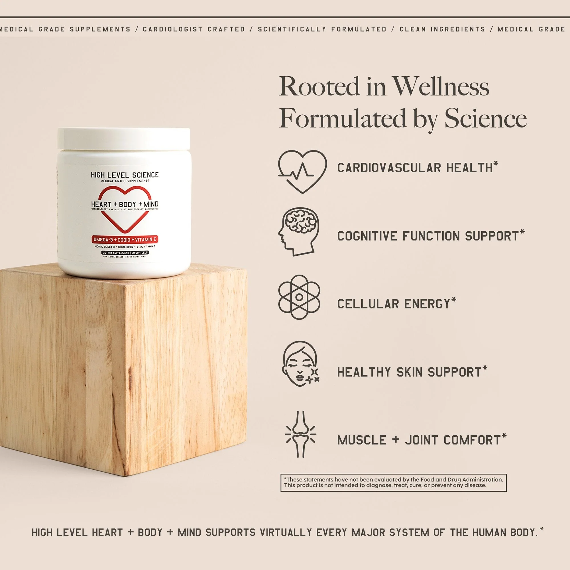 High Level Science LLC High Level Science Heart + Body + Mind Supplement, Omega-3, CoQ10 & Vitamin E (24/CS) - Image 2