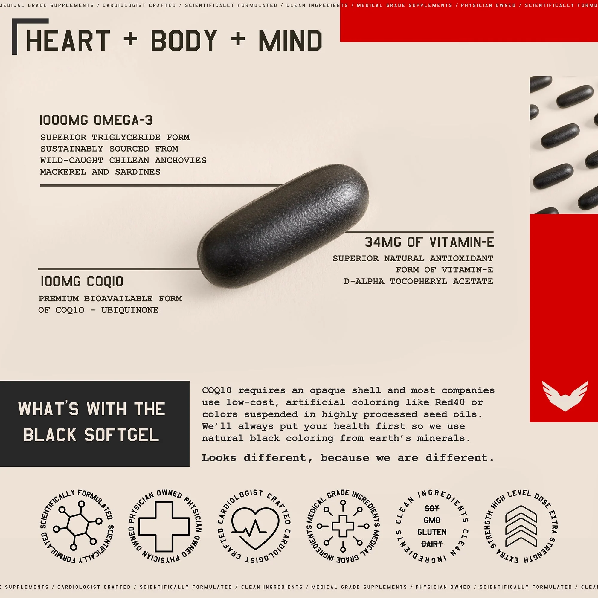 High Level Science LLC High Level Science Heart + Body + Mind Supplement, Omega-3, CoQ10 & Vitamin E (24/CS) - Image 6